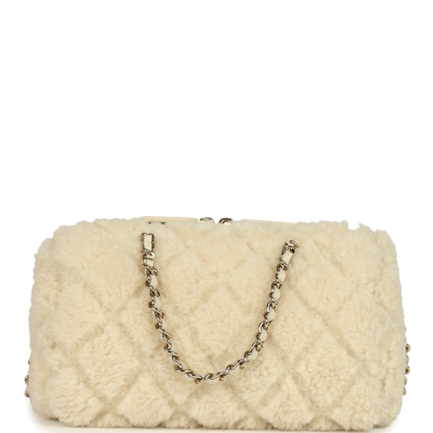 Chanel Mini Timeless Classic Barrel Bag with Chain Beige Shearling — фото 5