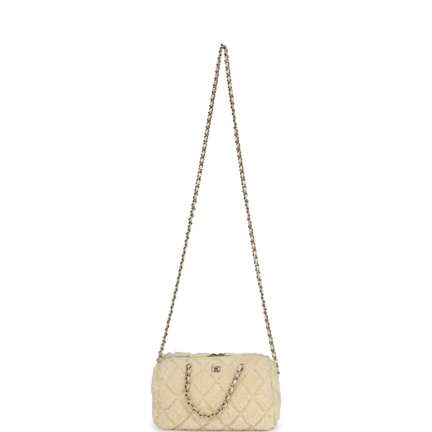 Chanel Mini Timeless Classic Barrel Bag with Chain Beige Shearling — фото 8
