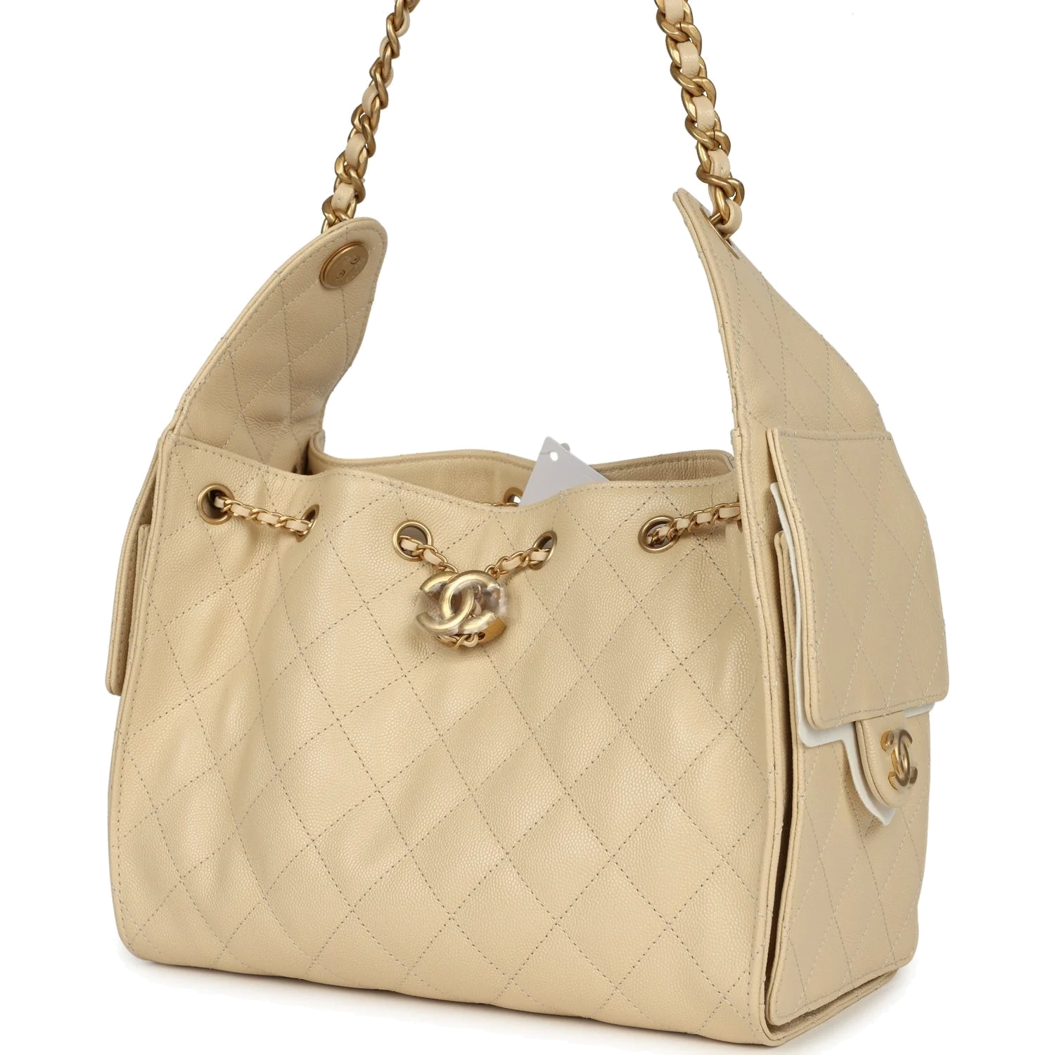 Chanel Small 25 Hobo Bag Light Beige Caviar — фото 6