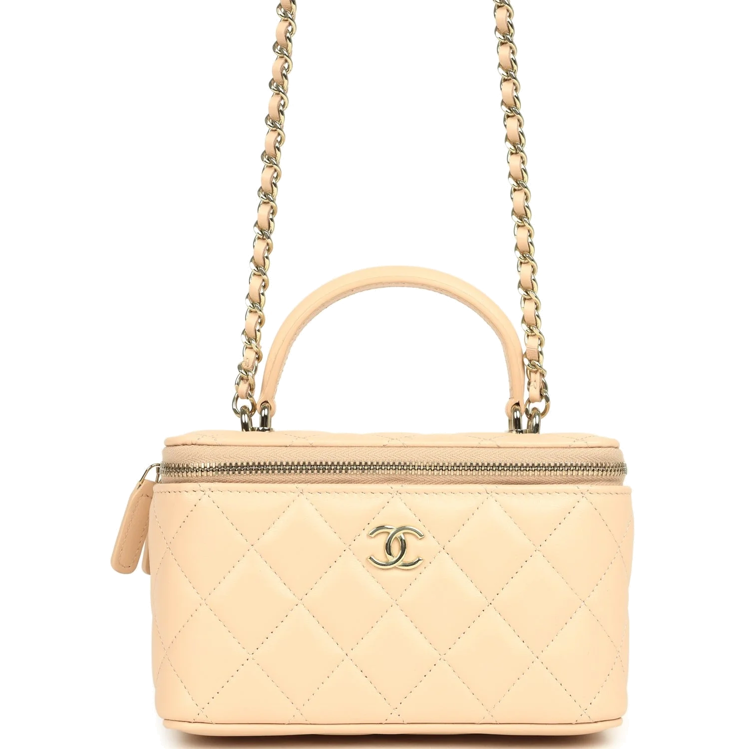 Chanel Small Top Handle Vanity Case Light Beige Lambskin
