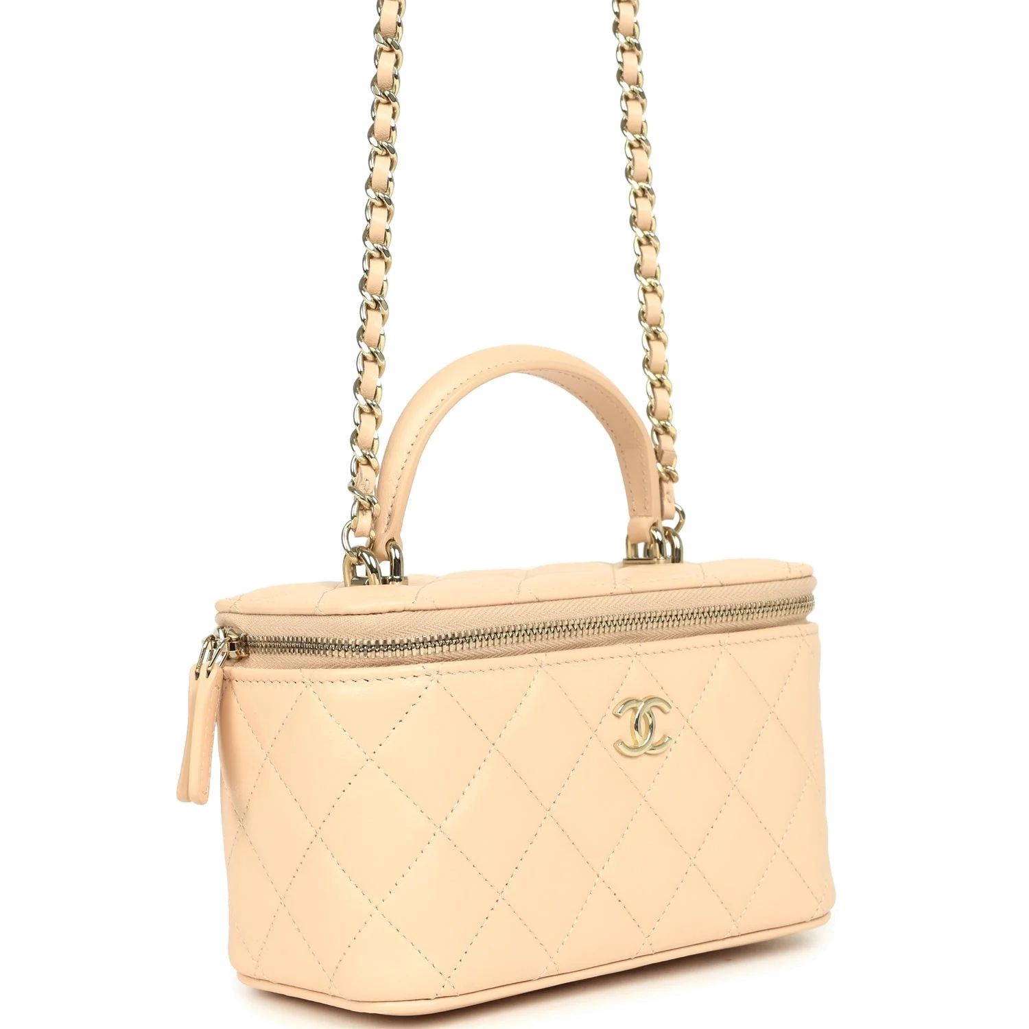 Chanel Small Top Handle Vanity Case Light Beige Lambskin — фото 3