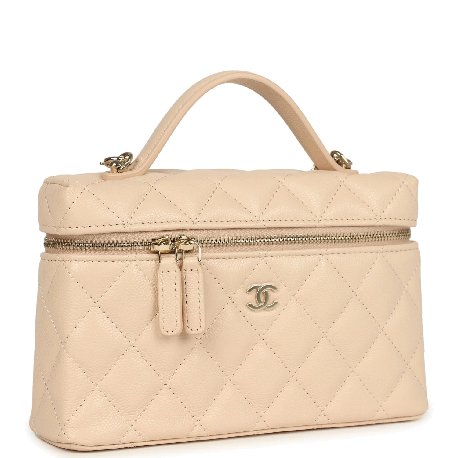 Chanel Top Handle Long Vanity Case with Chain Light Beige Shiny Caviar — фото 3