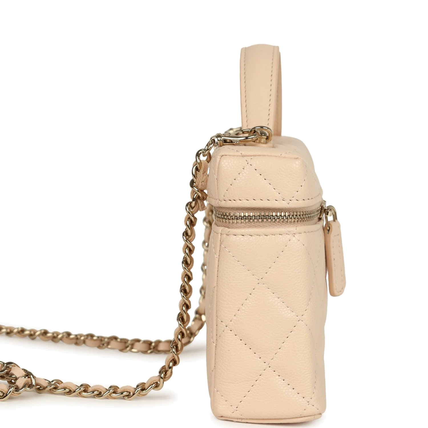 Chanel Top Handle Long Vanity Case with Chain Light Beige Shiny Caviar — фото 4