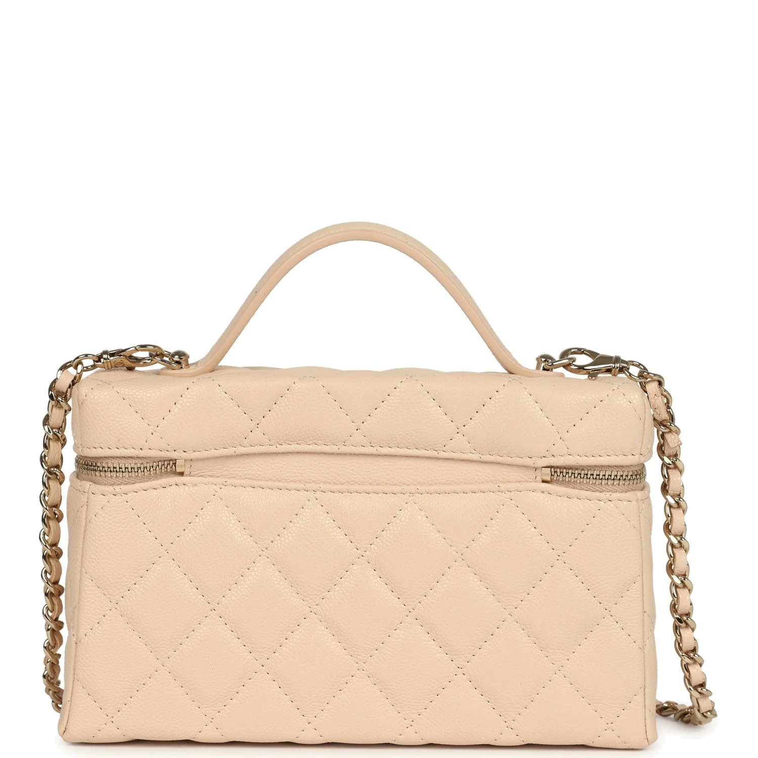 Chanel Top Handle Long Vanity Case with Chain Light Beige Shiny Caviar — фото 5
