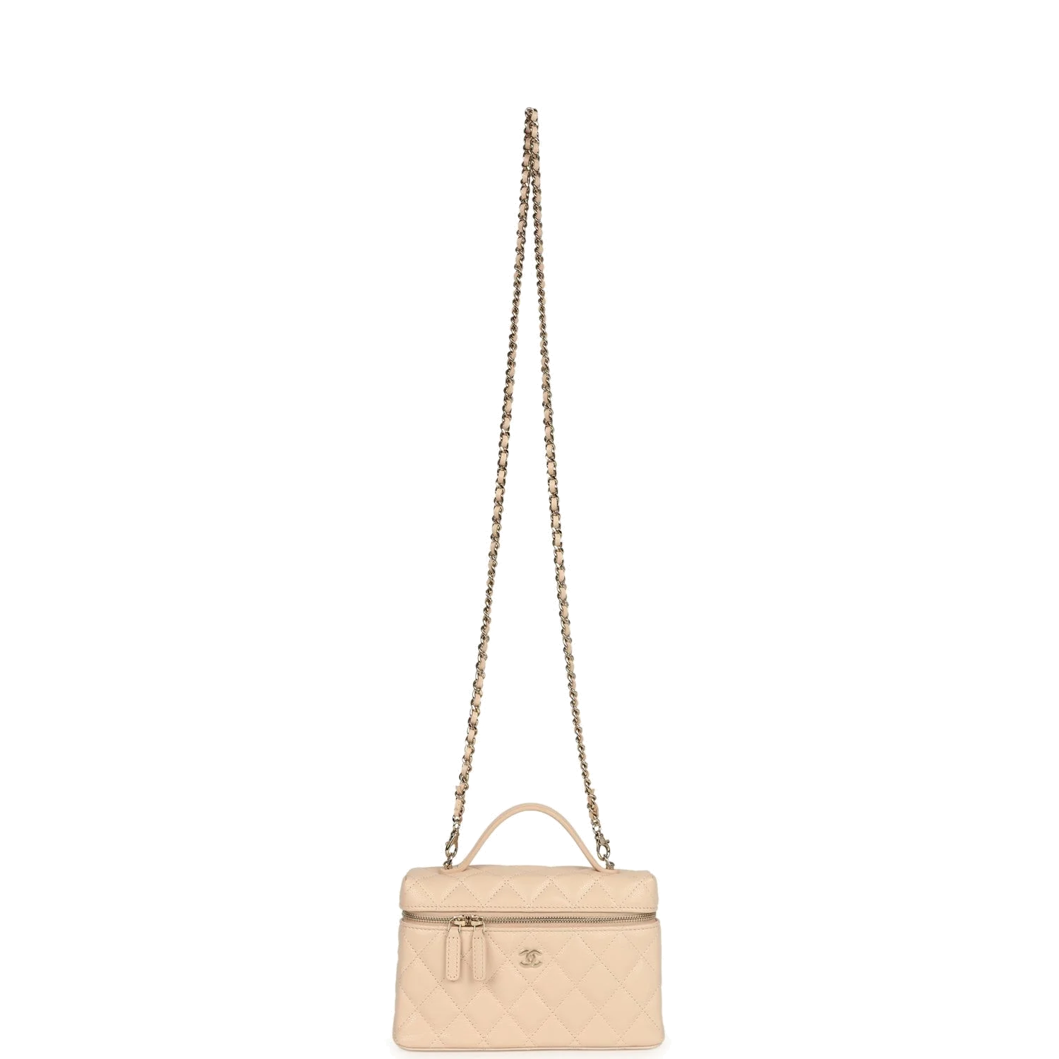 Chanel Top Handle Long Vanity Case with Chain Light Beige Shiny Caviar — фото 8