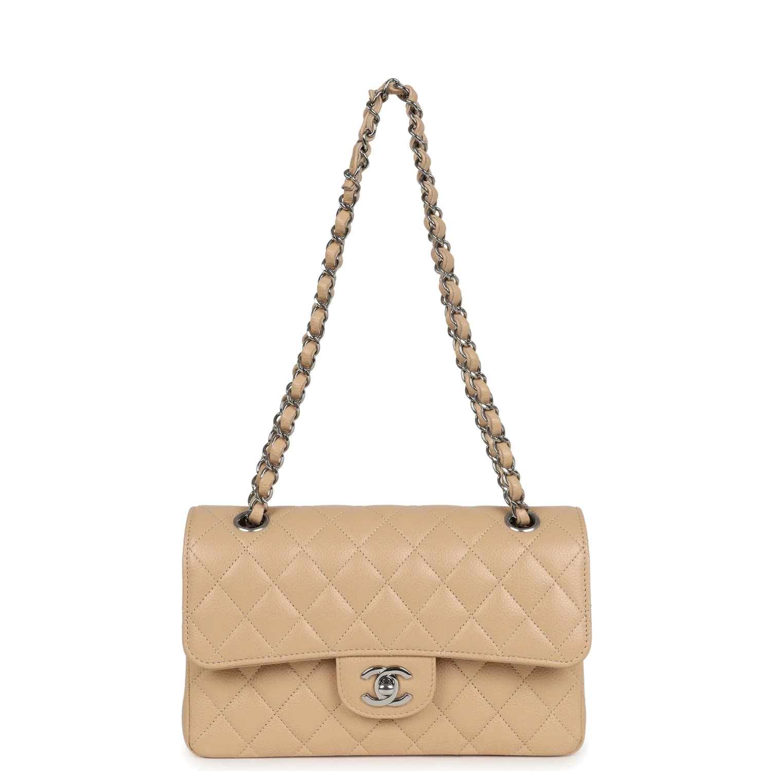 Chanel Small Classic Double Flap Bag Beige Caviar — фото 8