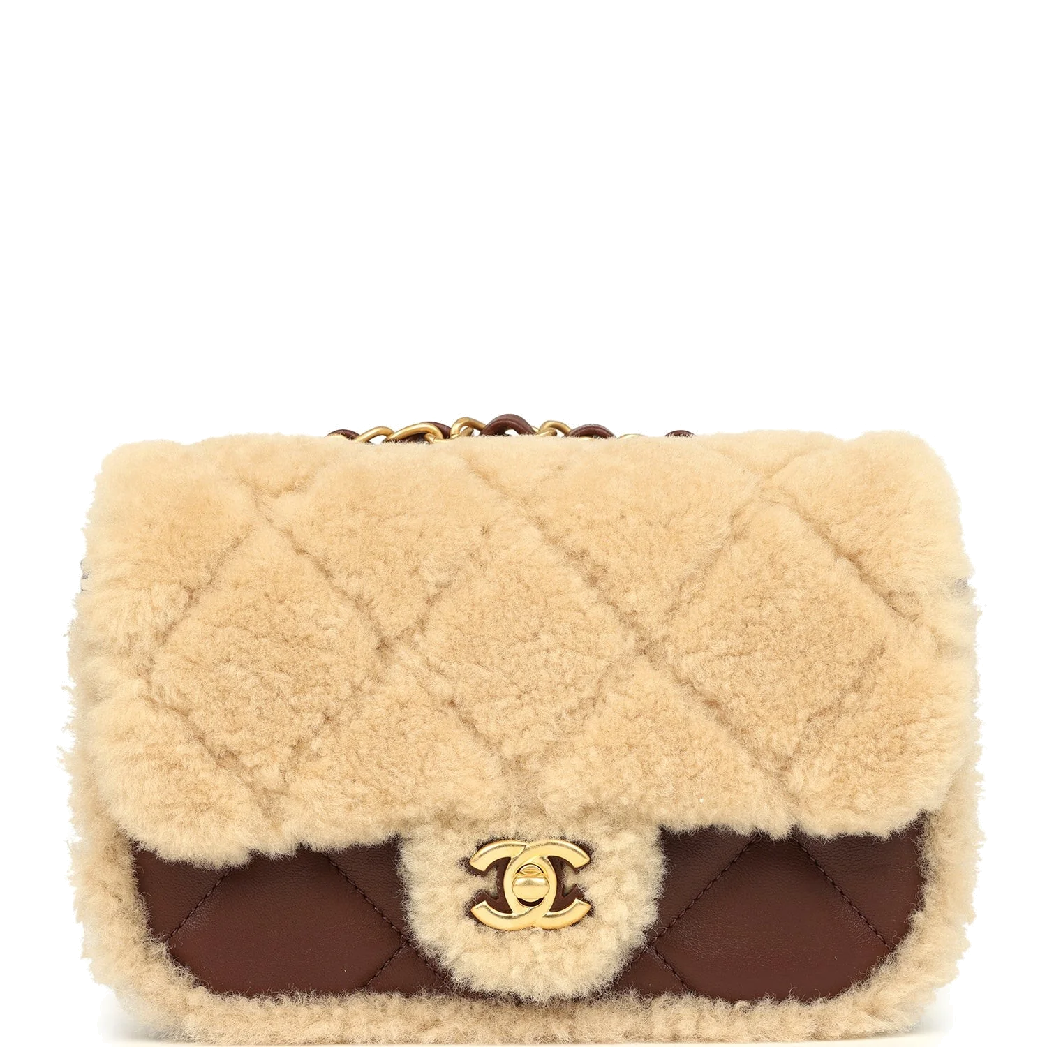 Chanel Mini Shearling Flap Bag Brown Lambskin — фото 2
