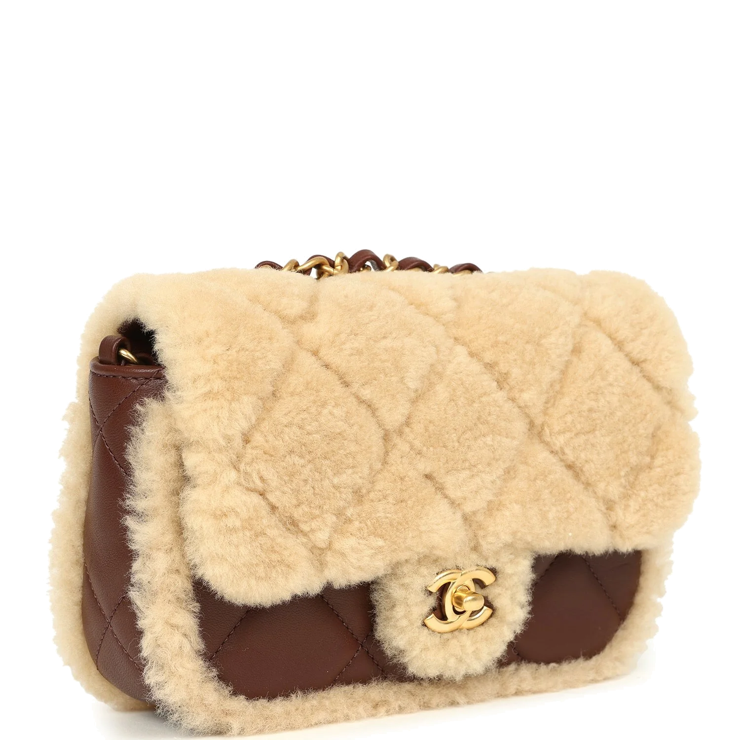 Chanel Mini Shearling Flap Bag Brown Lambskin — фото 3