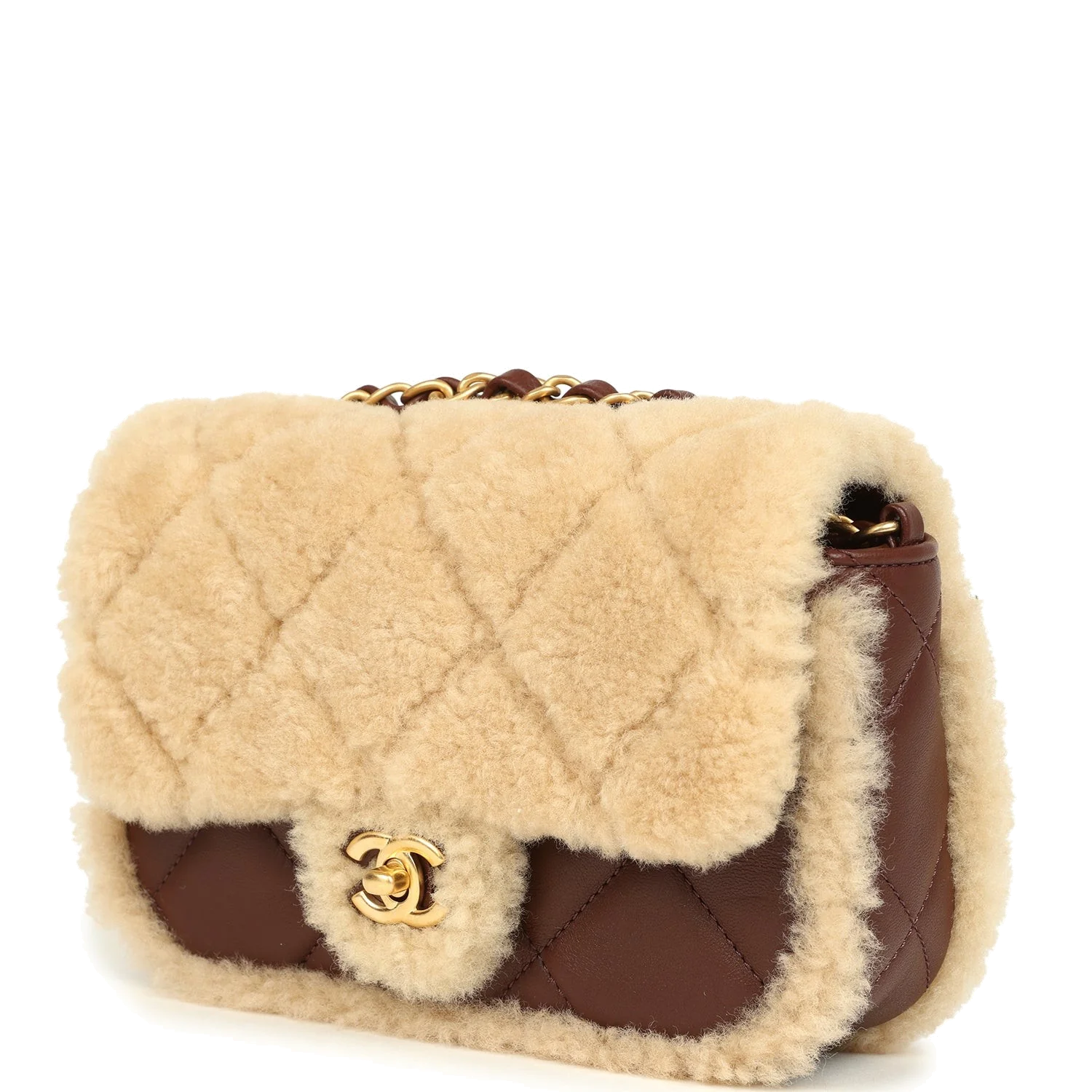 Chanel Mini Shearling Flap Bag Brown Lambskin — фото 6