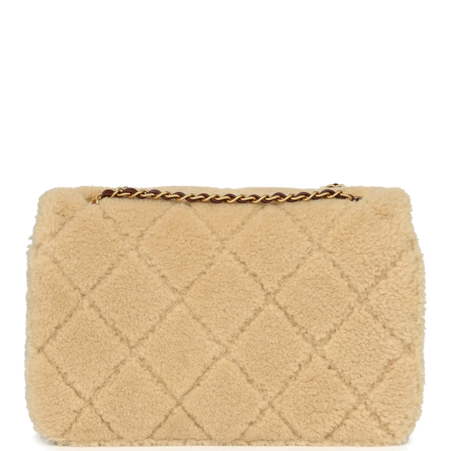 Chanel Large Shearling Flap Bag Dark Brown Lambskin and Beige Shearling — фото 5