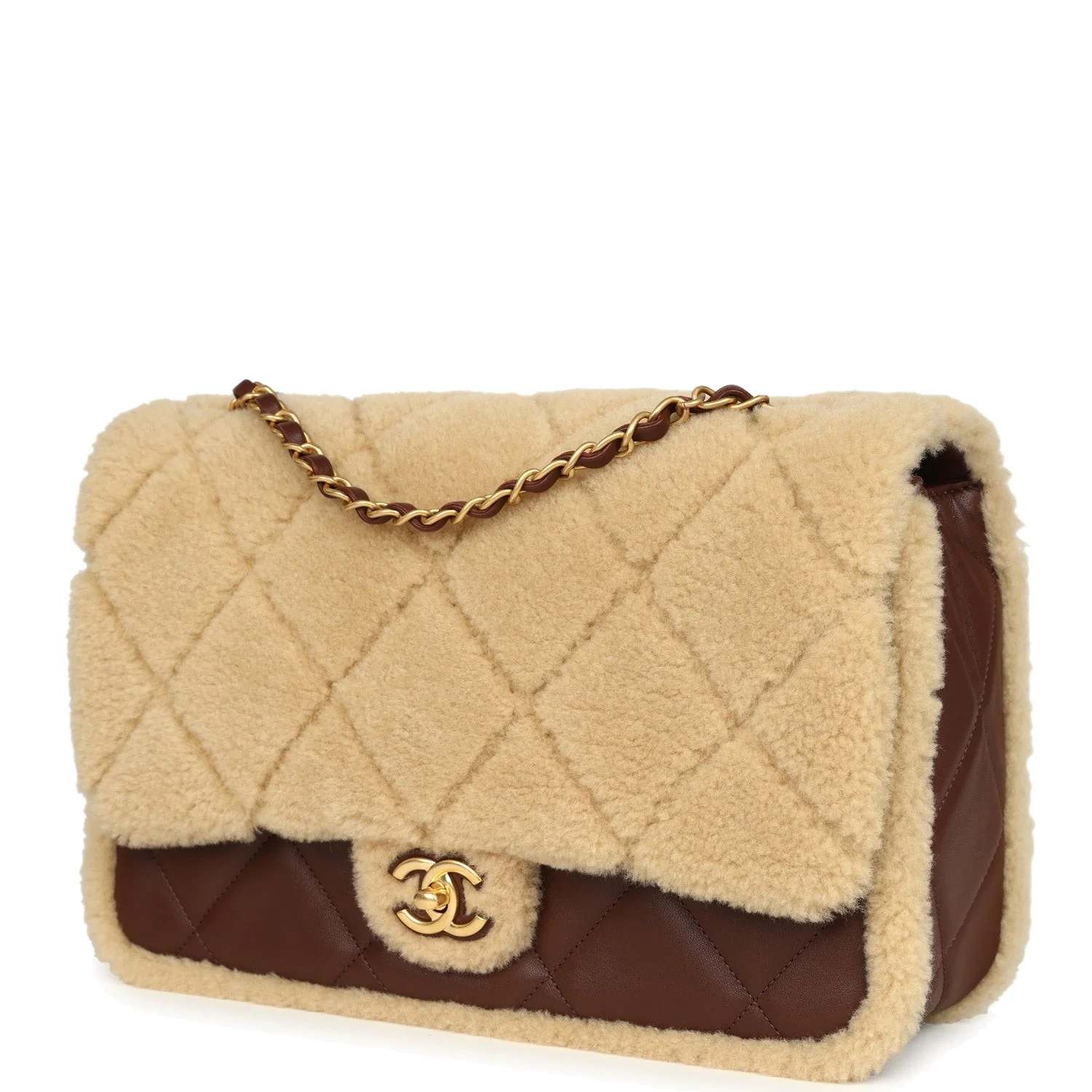Chanel Large Shearling Flap Bag Dark Brown Lambskin and Beige Shearling — фото 6