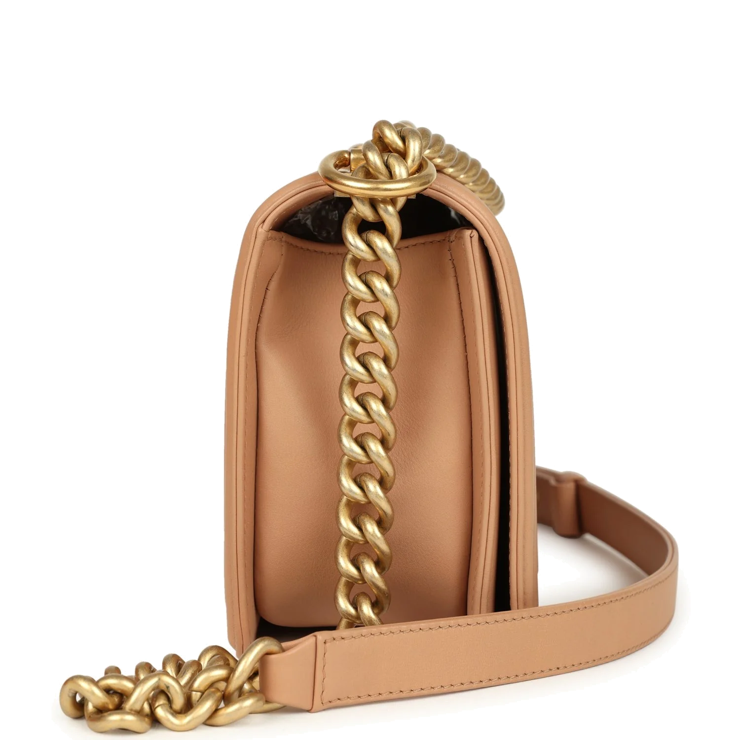 Preowned Chanel Medium Boy Bag Dark Beige Lambskin — фото 4