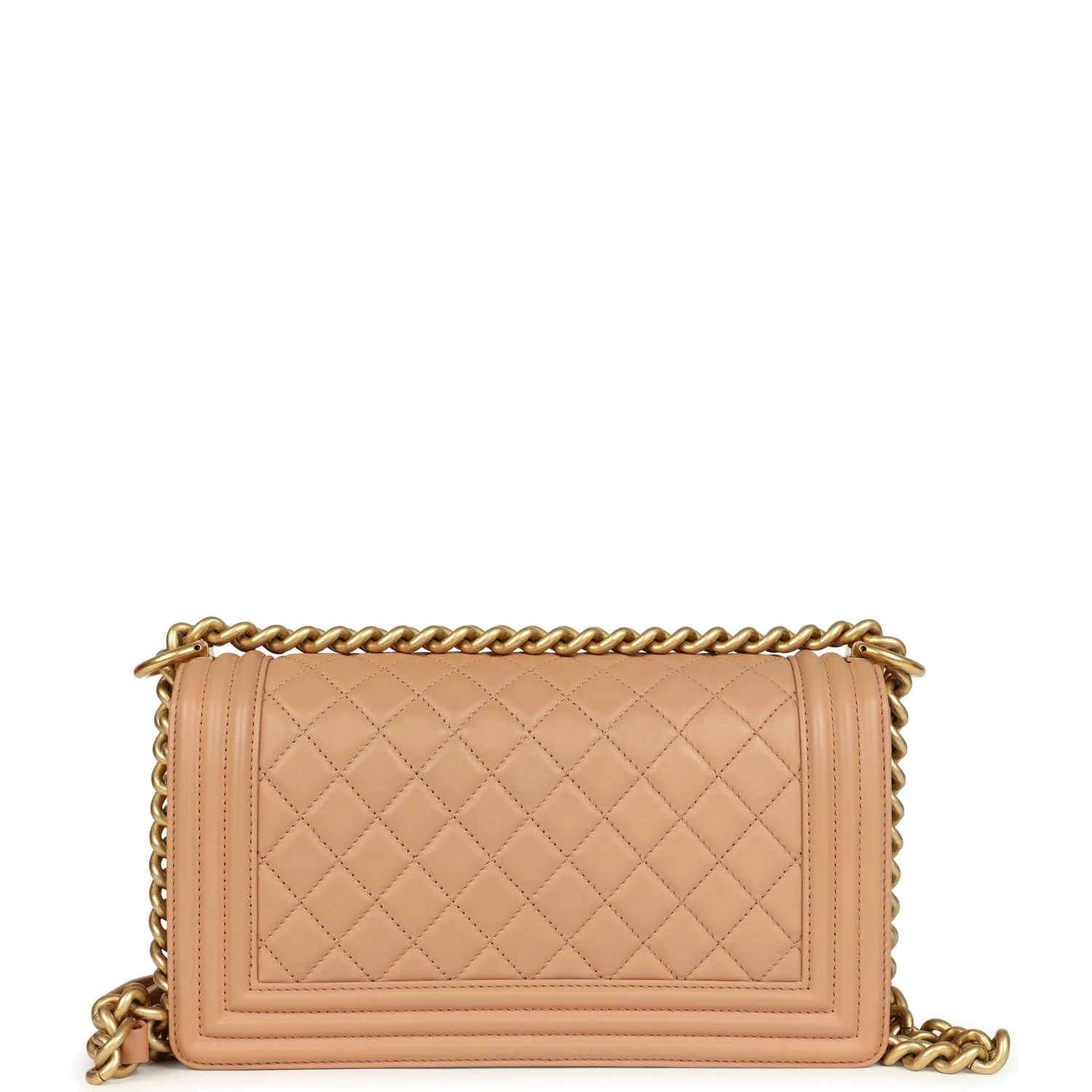 Preowned Chanel Medium Boy Bag Dark Beige Lambskin — фото 5