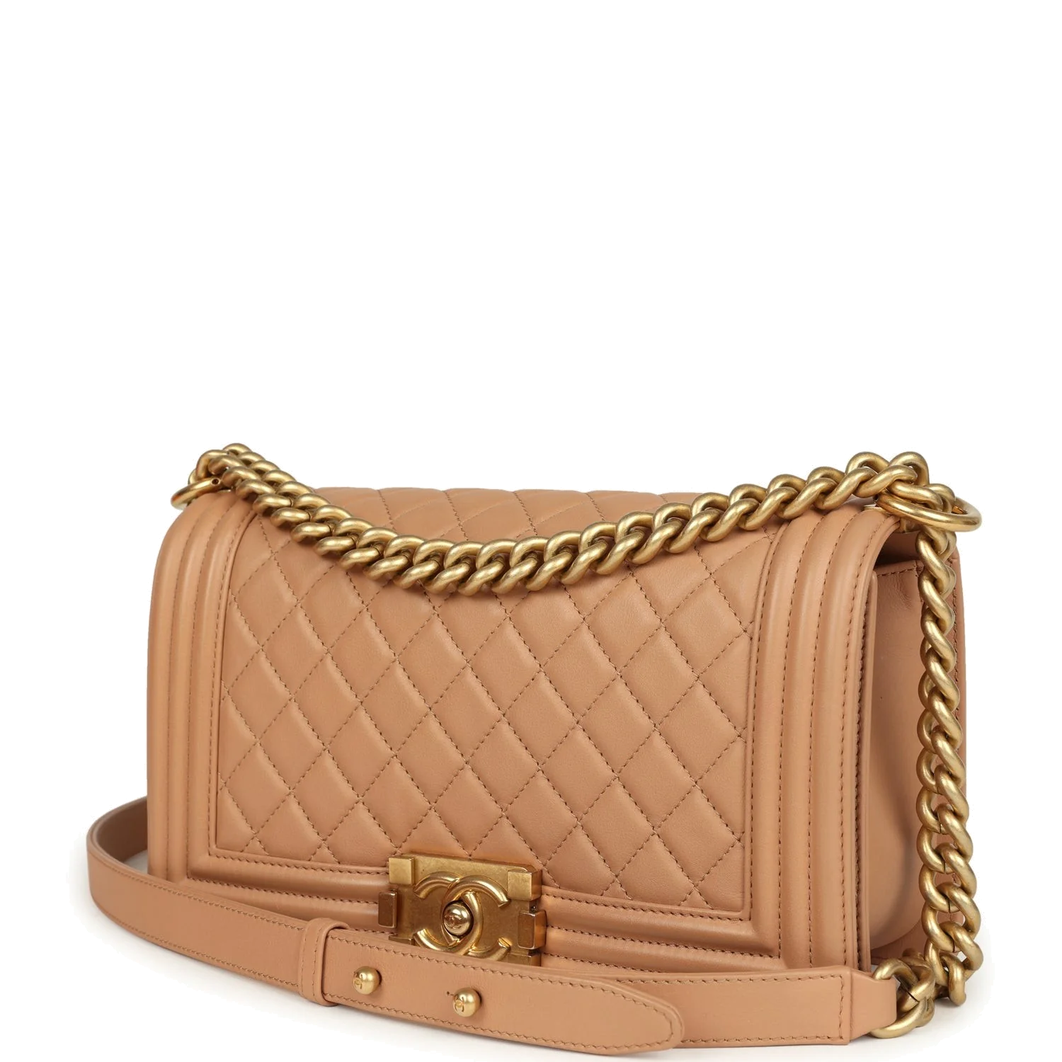 Preowned Chanel Medium Boy Bag Dark Beige Lambskin — фото 6