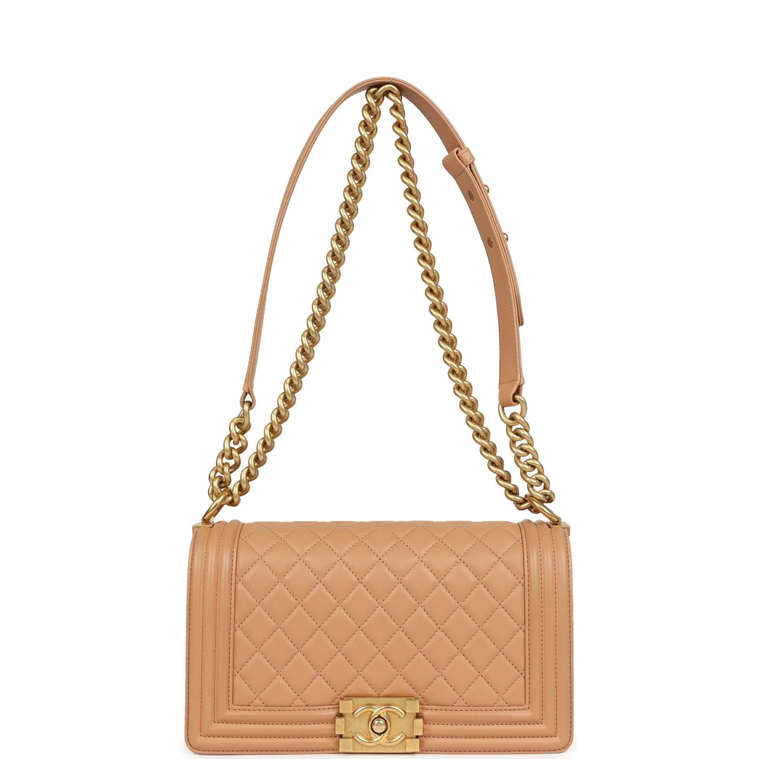 Preowned Chanel Medium Boy Bag Dark Beige Lambskin — фото 8