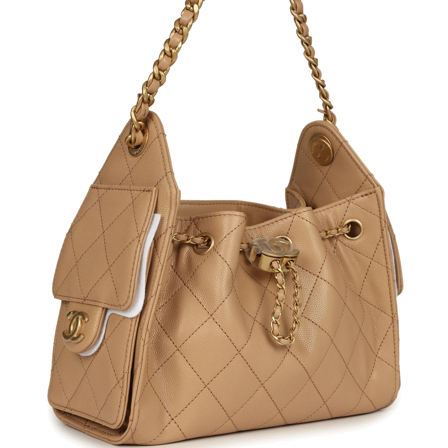 Chanel Mini 25 Hobo Bag Beige Caviar — фото 3