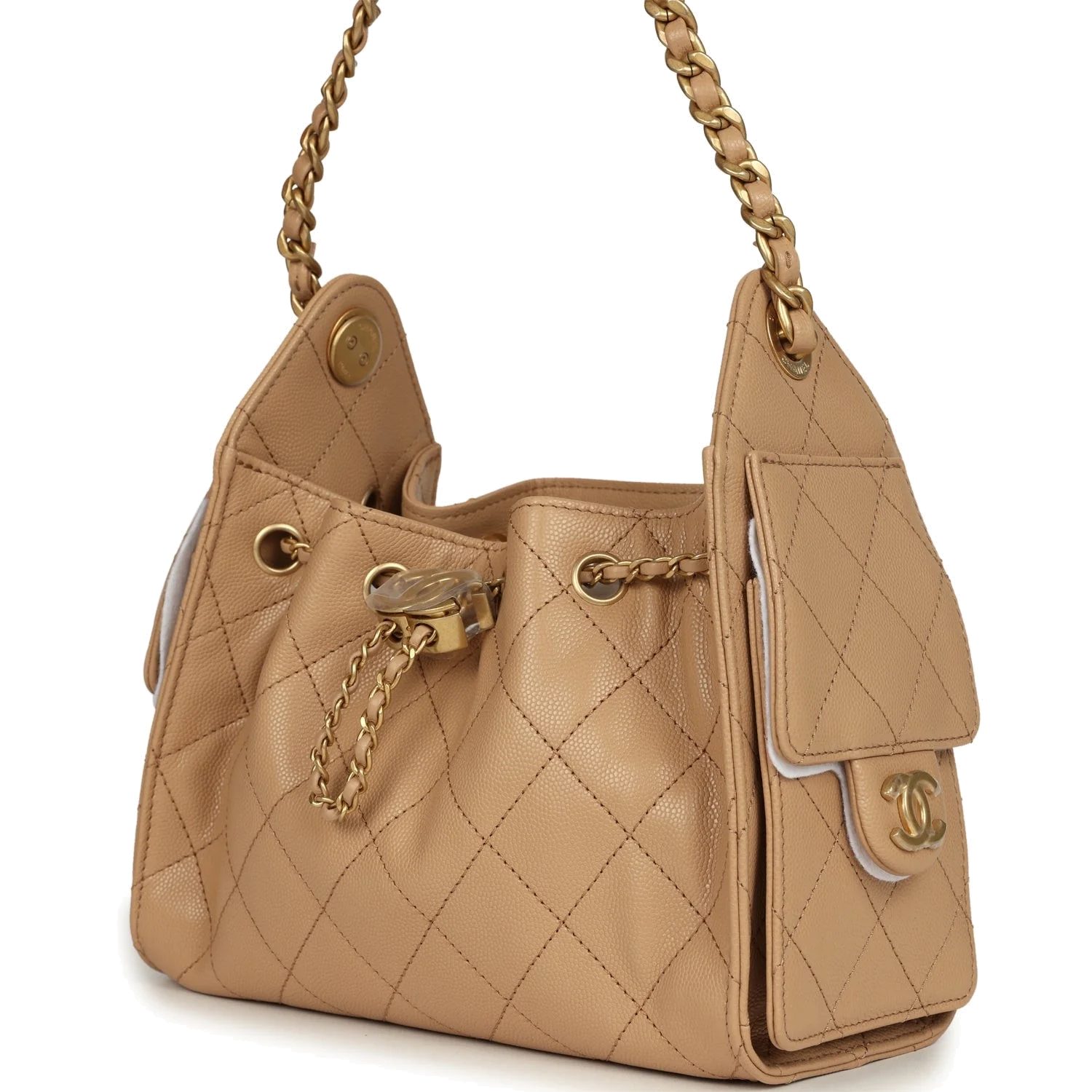 Chanel Mini 25 Hobo Bag Beige Caviar — фото 6