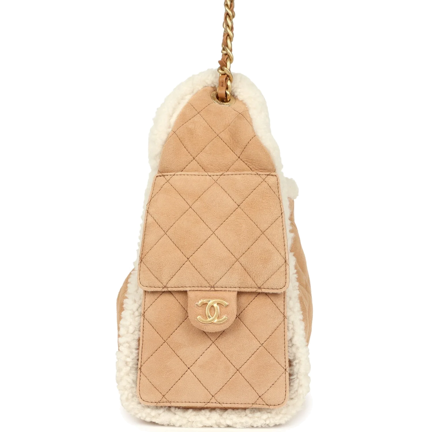Chanel Small 25 Hobo Bag Beige Suede and White Shearling — фото 4