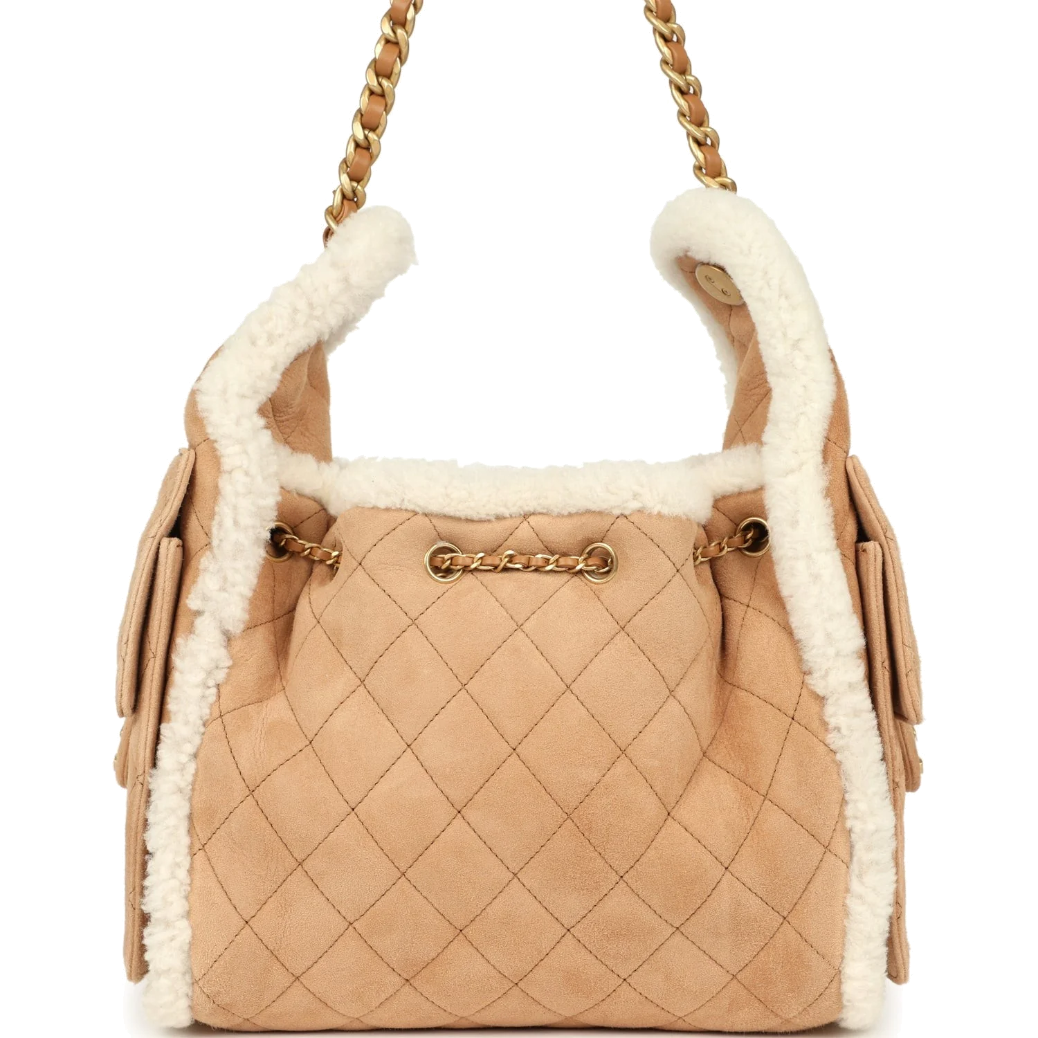 Chanel Small 25 Hobo Bag Beige Suede and White Shearling — фото 5