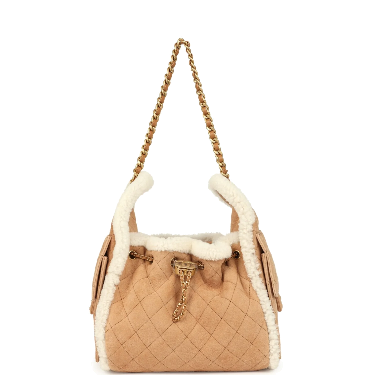 Chanel Small 25 Hobo Bag Beige Suede and White Shearling — фото 8