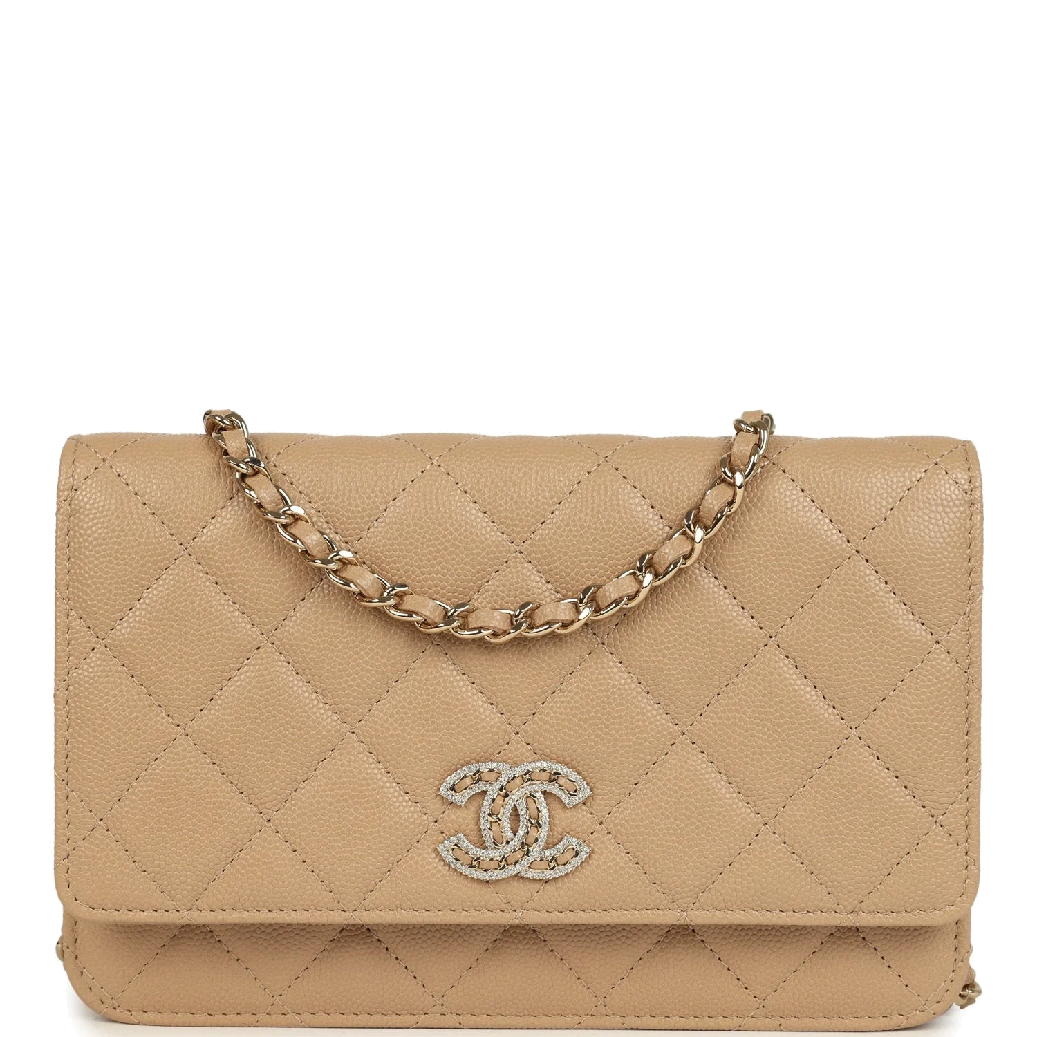 Chanel Wallet On Chain WOC Beige Shiny Caviar