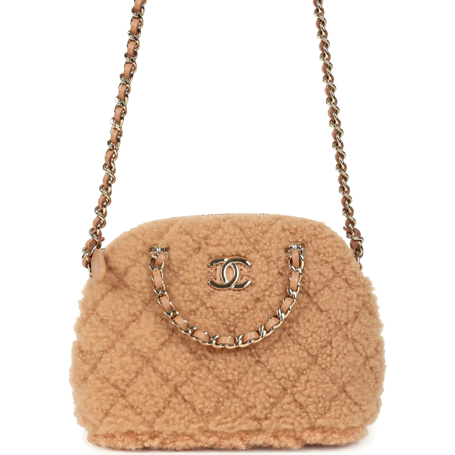 Chanel Small Coco Crossbody Bag Light Brown Shearling