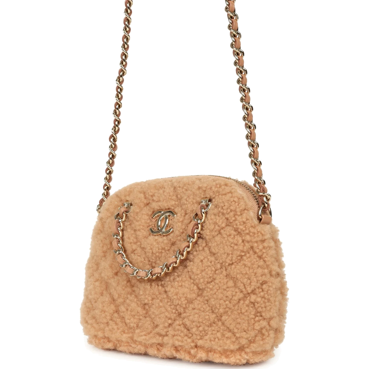 Chanel Small Coco Crossbody Bag Light Brown Shearling — фото 6