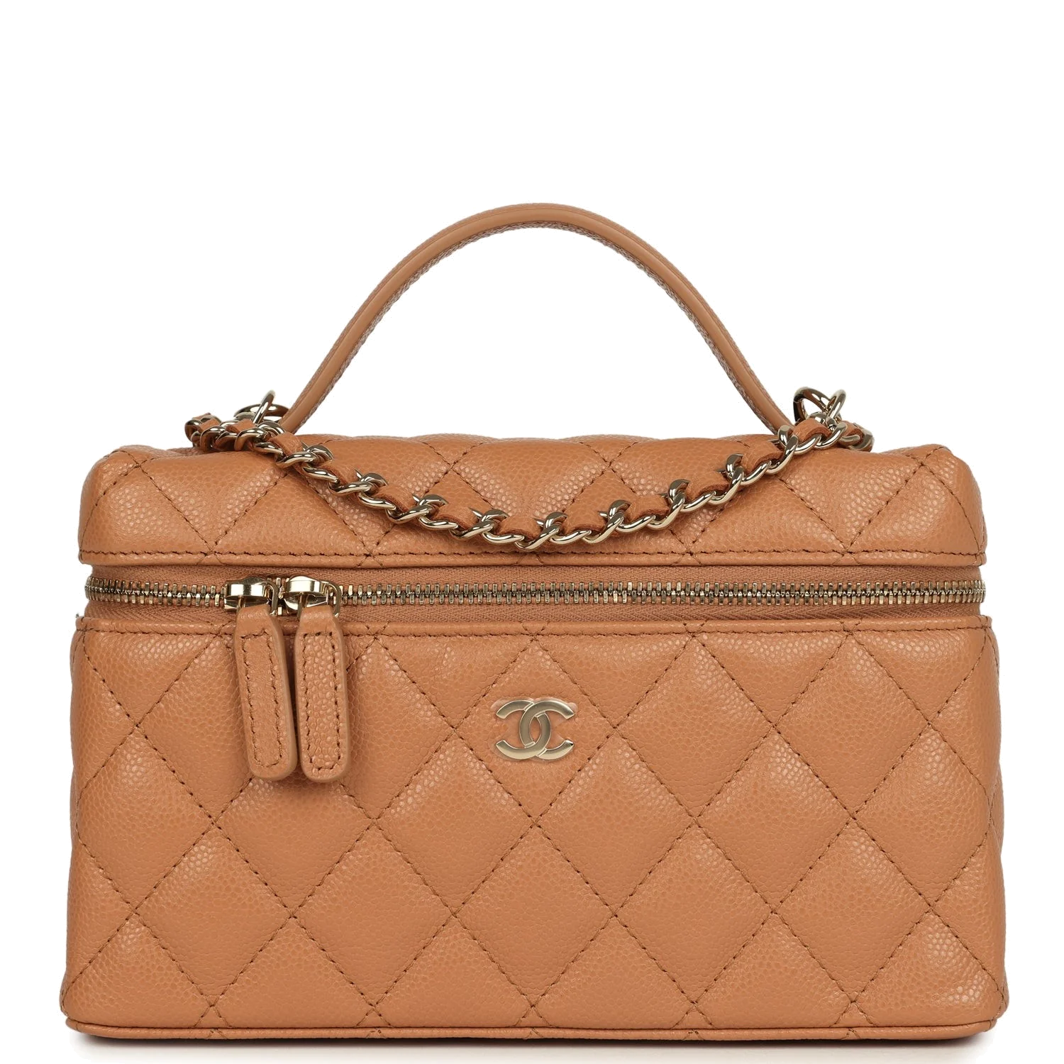 Chanel Top Handle Long Vanity Case with Chain Dark Beige Shiny Caviar — фото 2