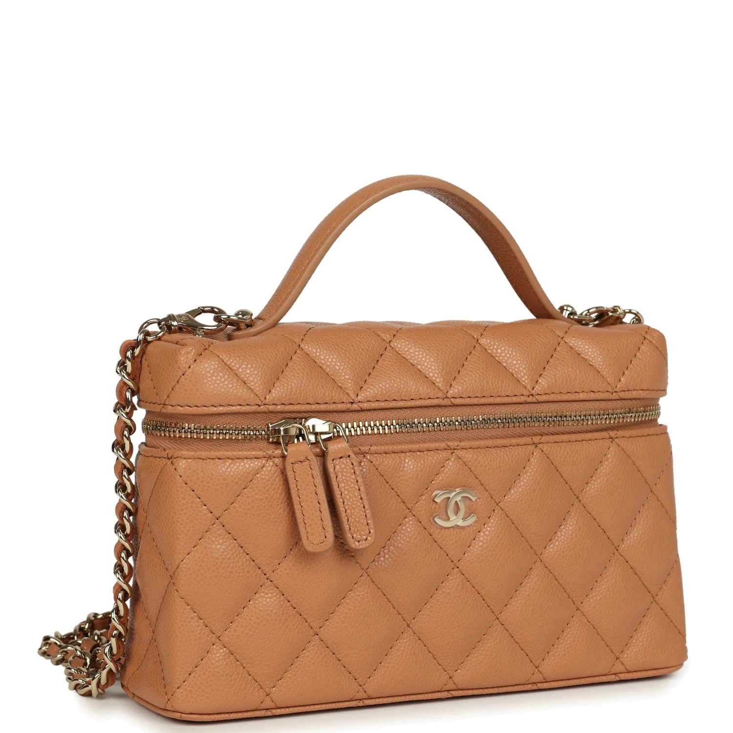 Chanel Top Handle Long Vanity Case with Chain Dark Beige Shiny Caviar — фото 3