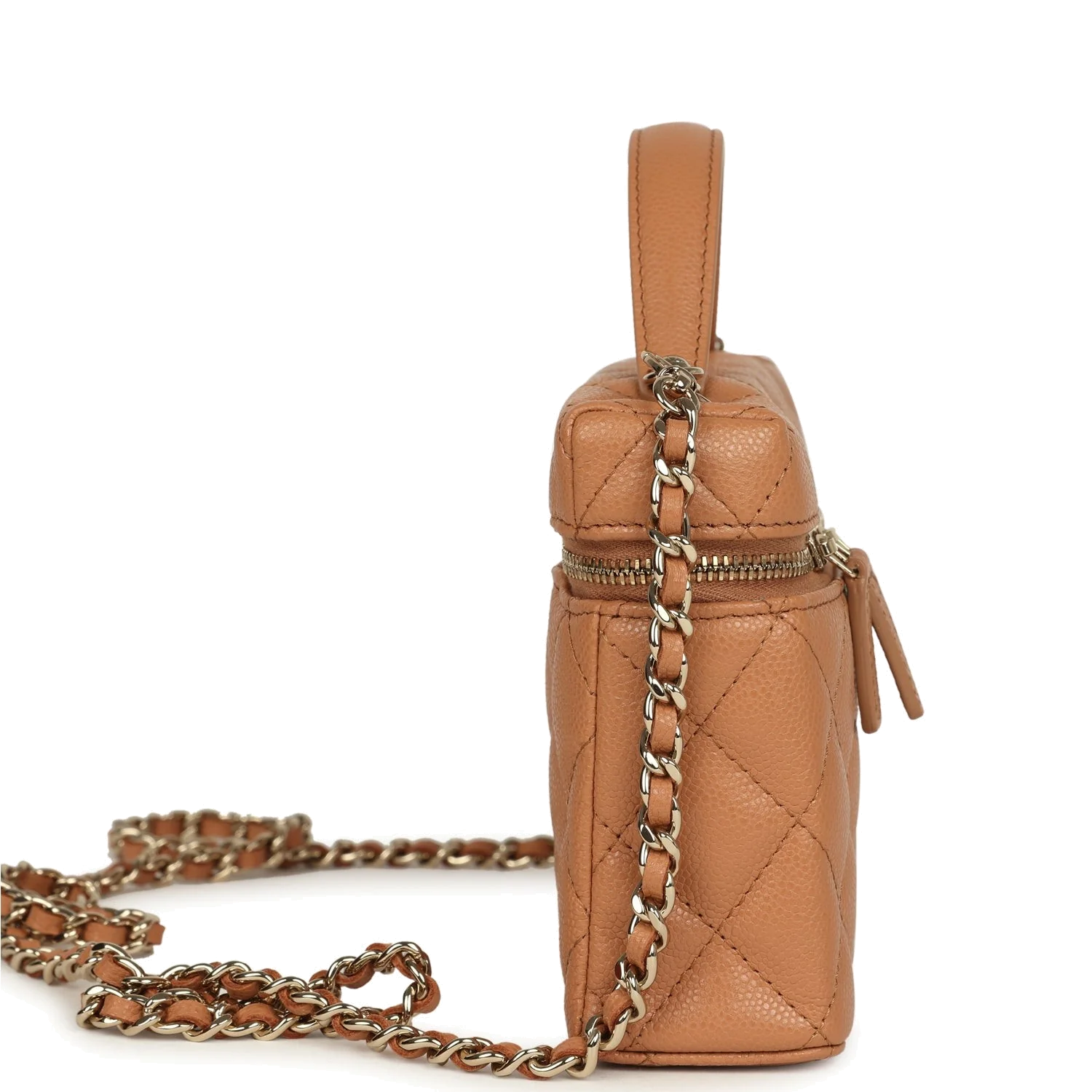 Chanel Top Handle Long Vanity Case with Chain Dark Beige Shiny Caviar — фото 4