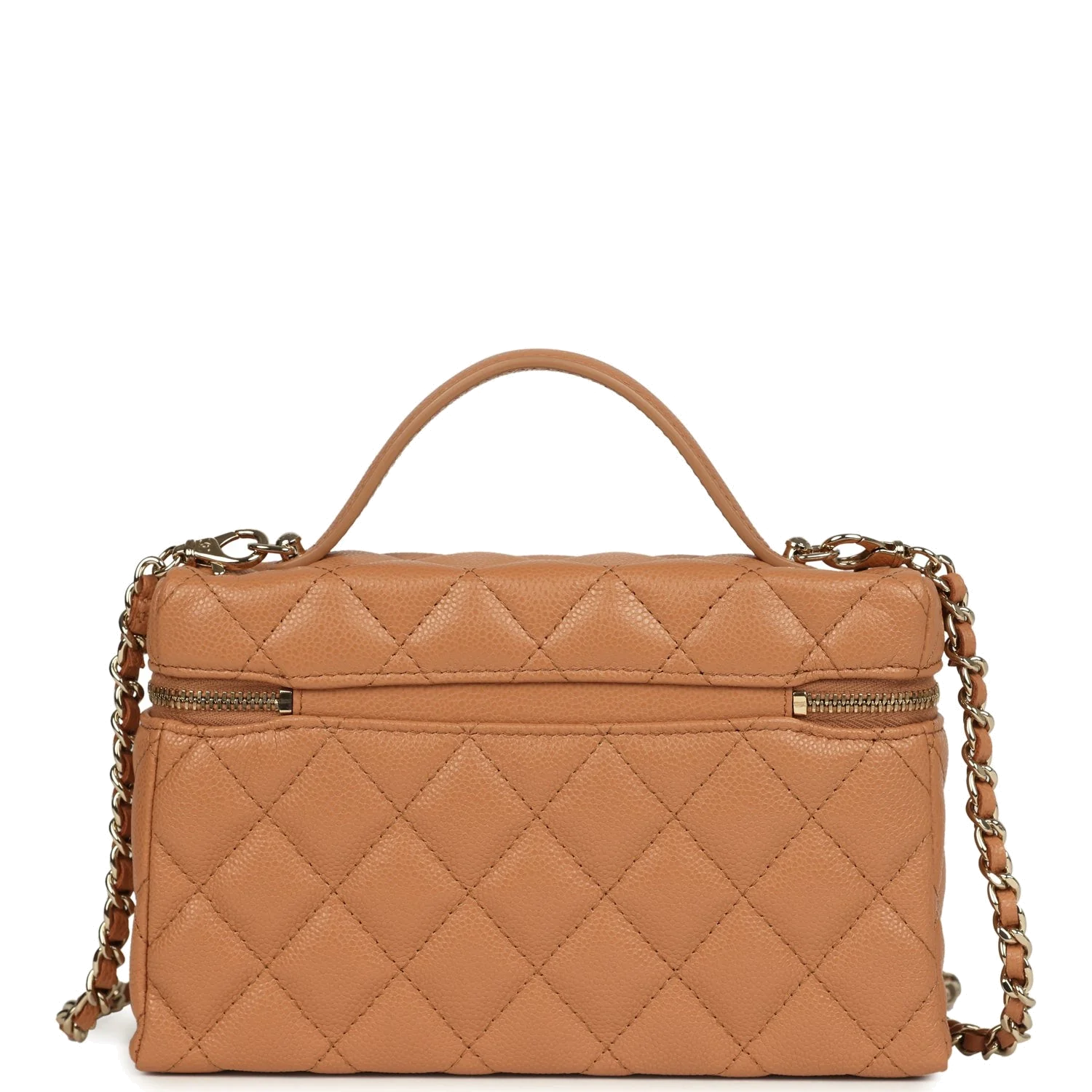 Chanel Top Handle Long Vanity Case with Chain Dark Beige Shiny Caviar — фото 5
