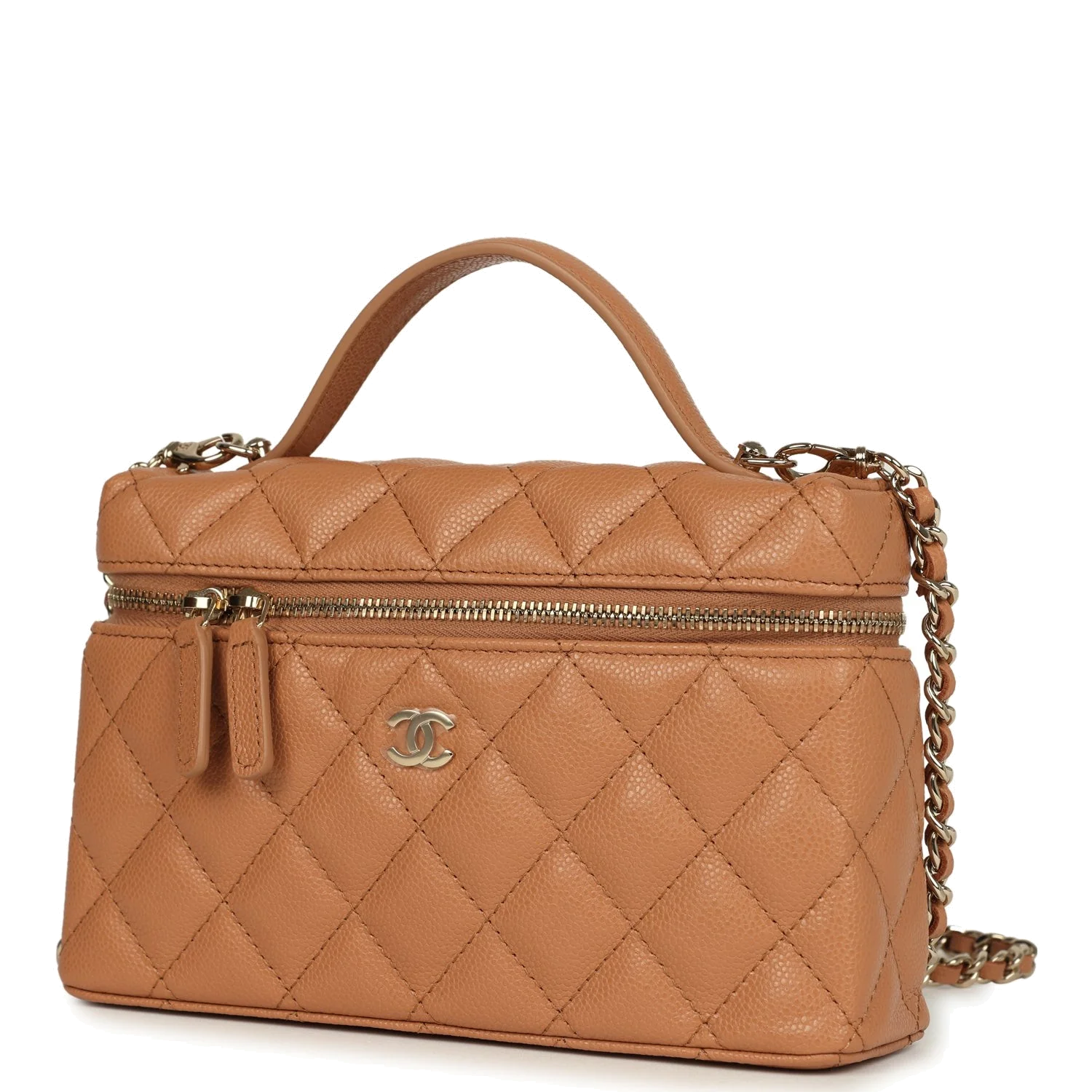 Chanel Top Handle Long Vanity Case with Chain Dark Beige Shiny Caviar — фото 6