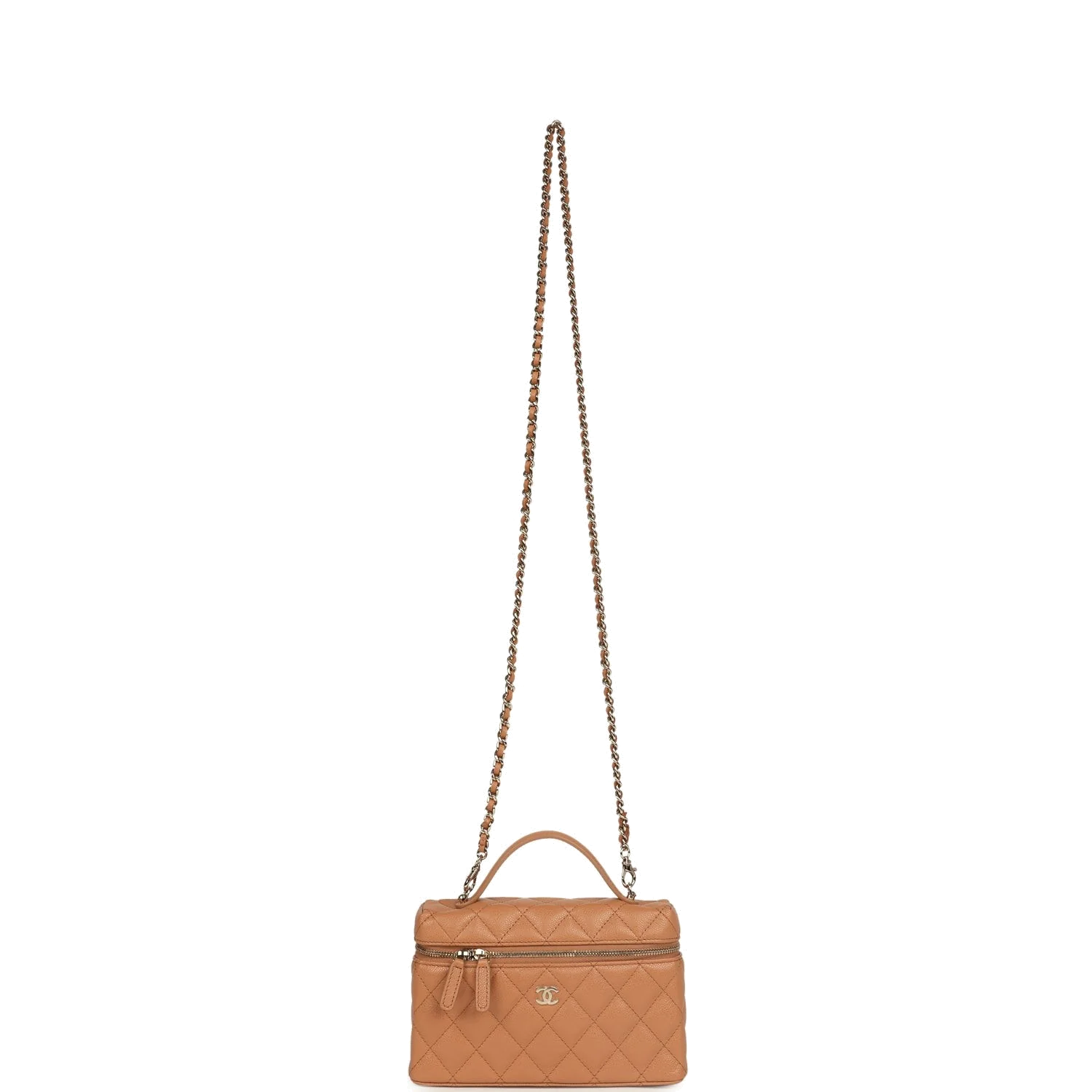 Chanel Top Handle Long Vanity Case with Chain Dark Beige Shiny Caviar — фото 8