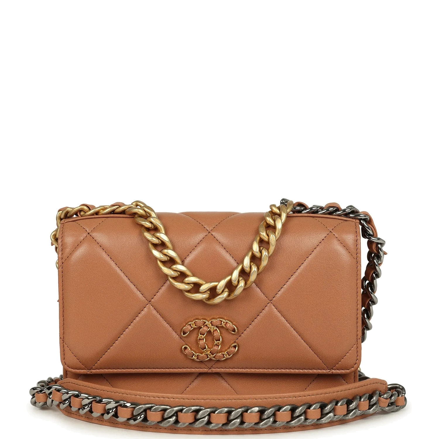 Chanel 19 Wallet On Chain WOC Brown Shiny Lambskin