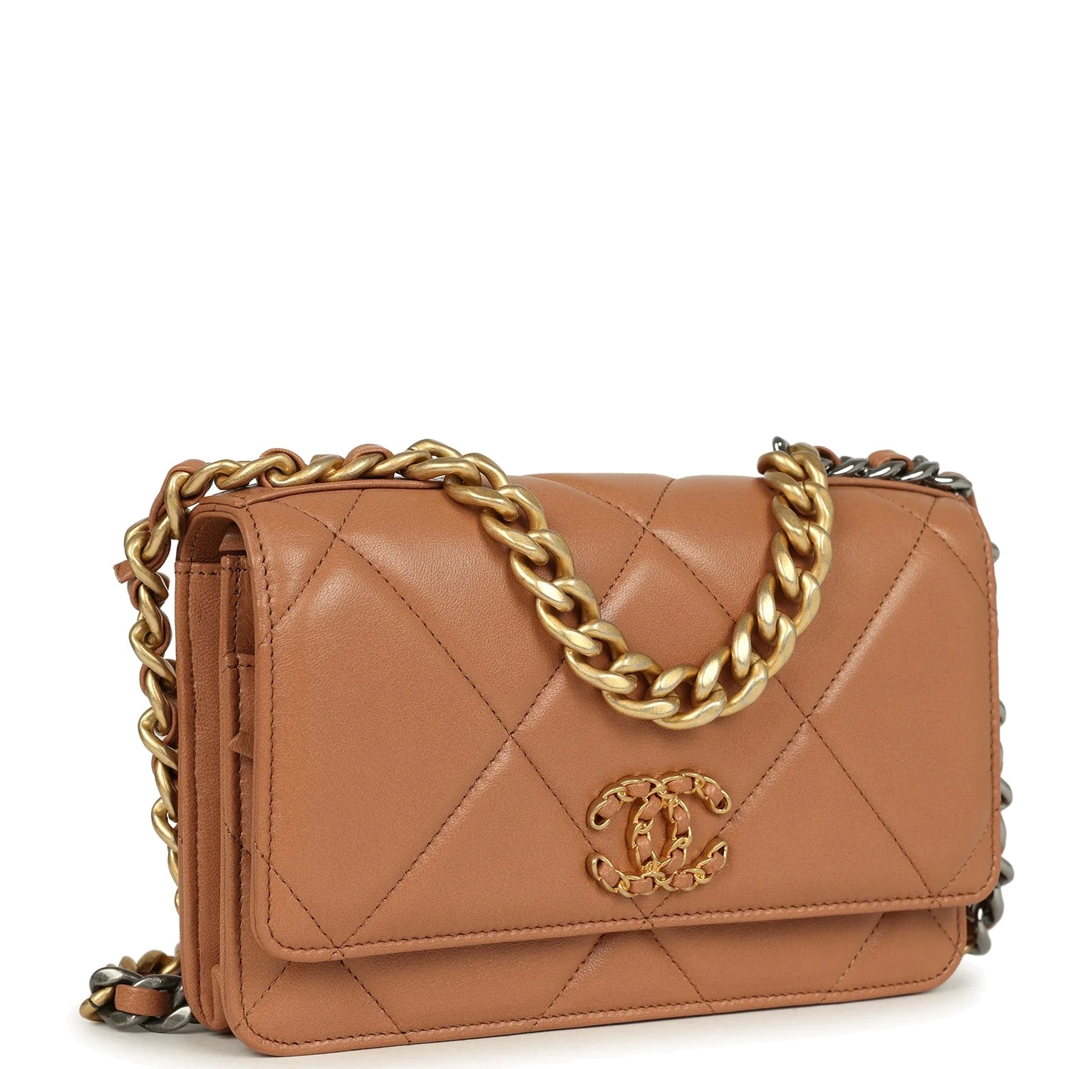 Chanel 19 Wallet On Chain WOC Brown Shiny Lambskin — фото 3