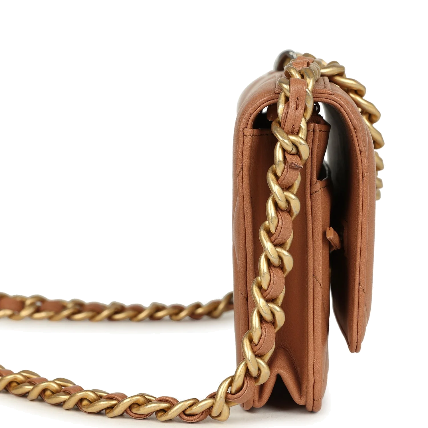 Chanel 19 Wallet On Chain WOC Brown Shiny Lambskin — фото 4