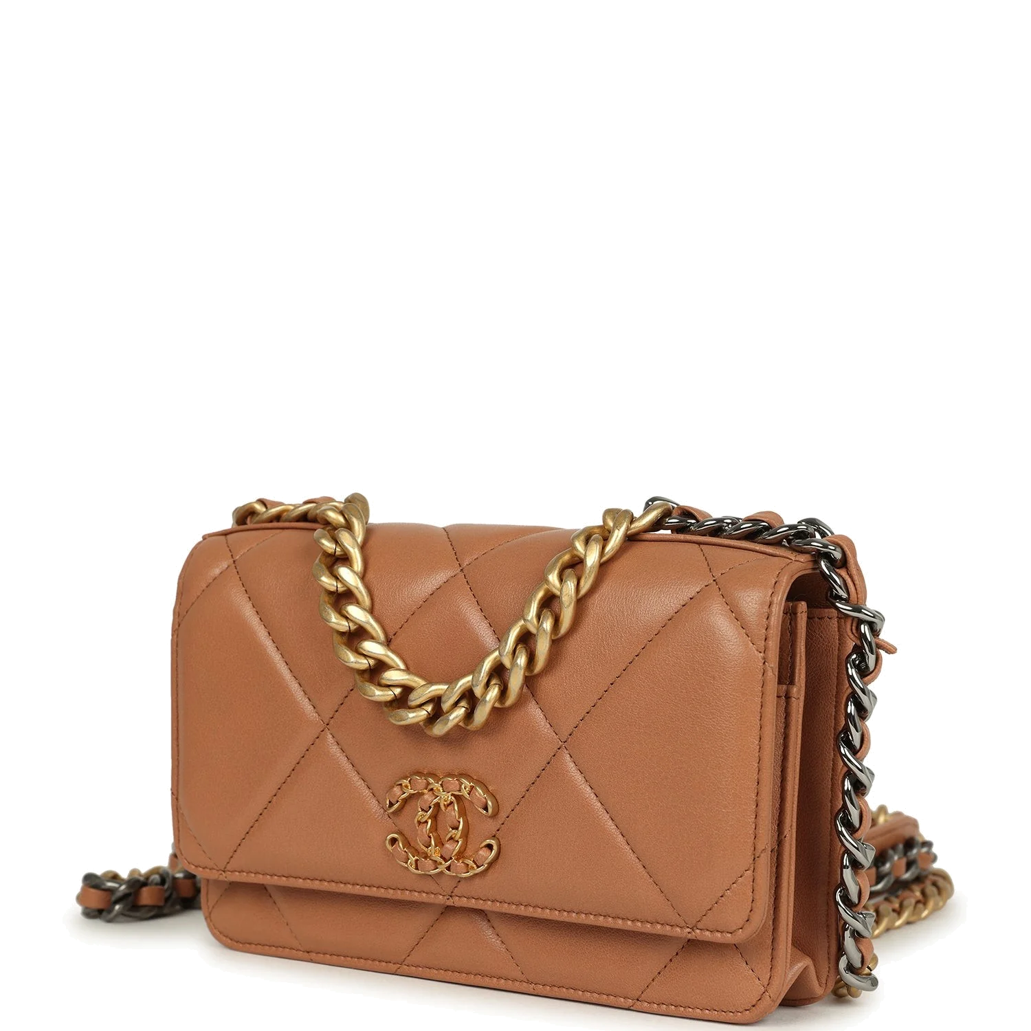 Chanel 19 Wallet On Chain WOC Brown Shiny Lambskin — фото 6