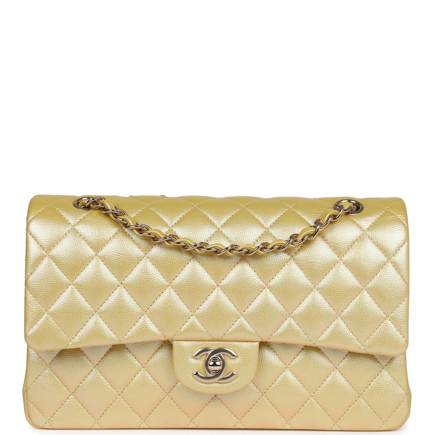 Chanel Medium Classic Double Flap Bag Yellow Iridescent Caviar — фото 2