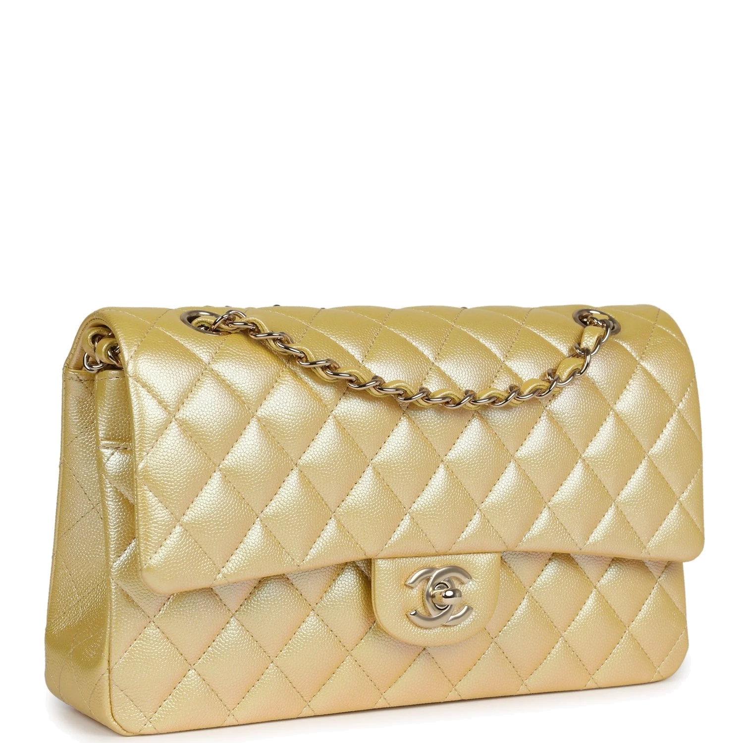 Chanel Medium Classic Double Flap Bag Yellow Iridescent Caviar — фото 3