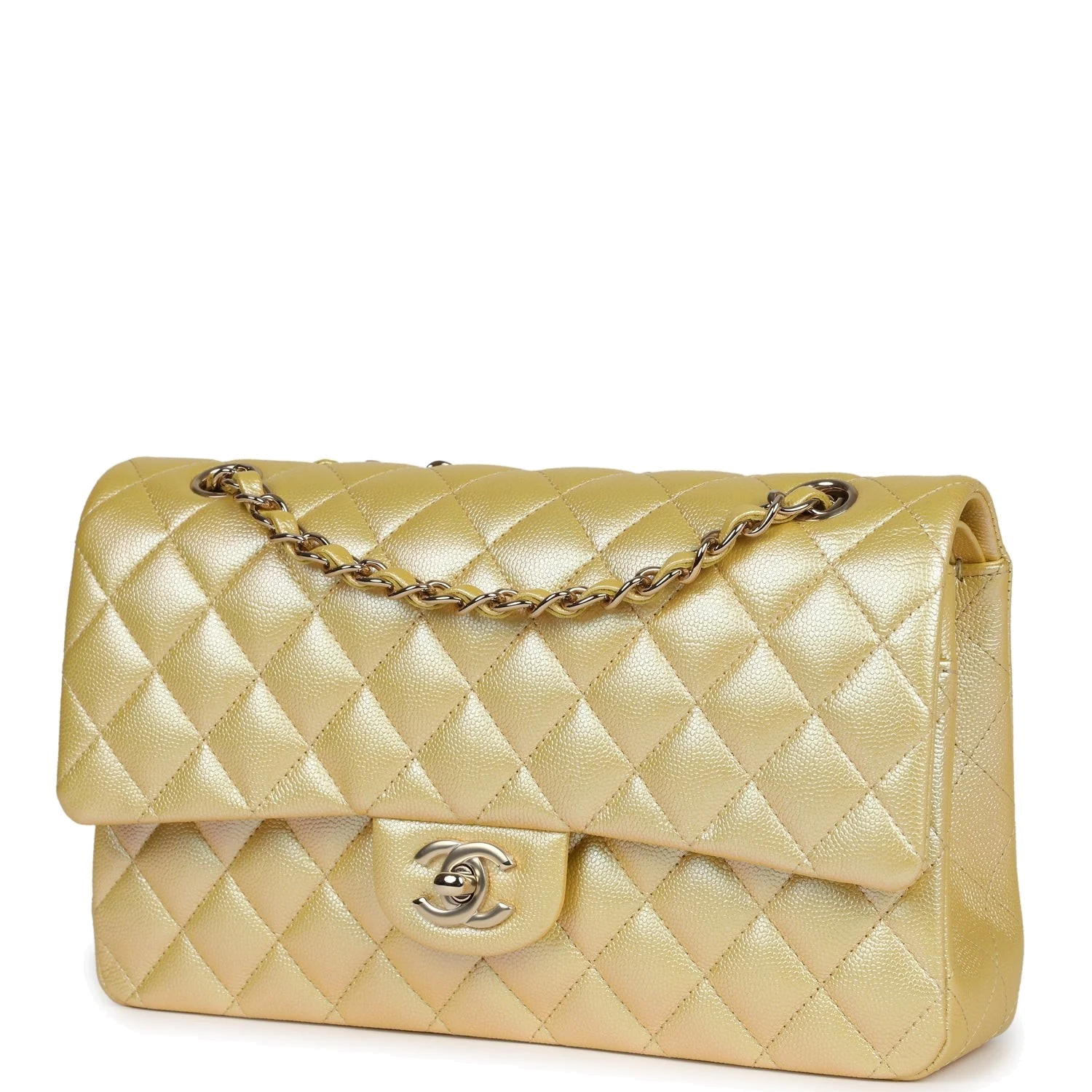 Chanel Medium Classic Double Flap Bag Yellow Iridescent Caviar — фото 6