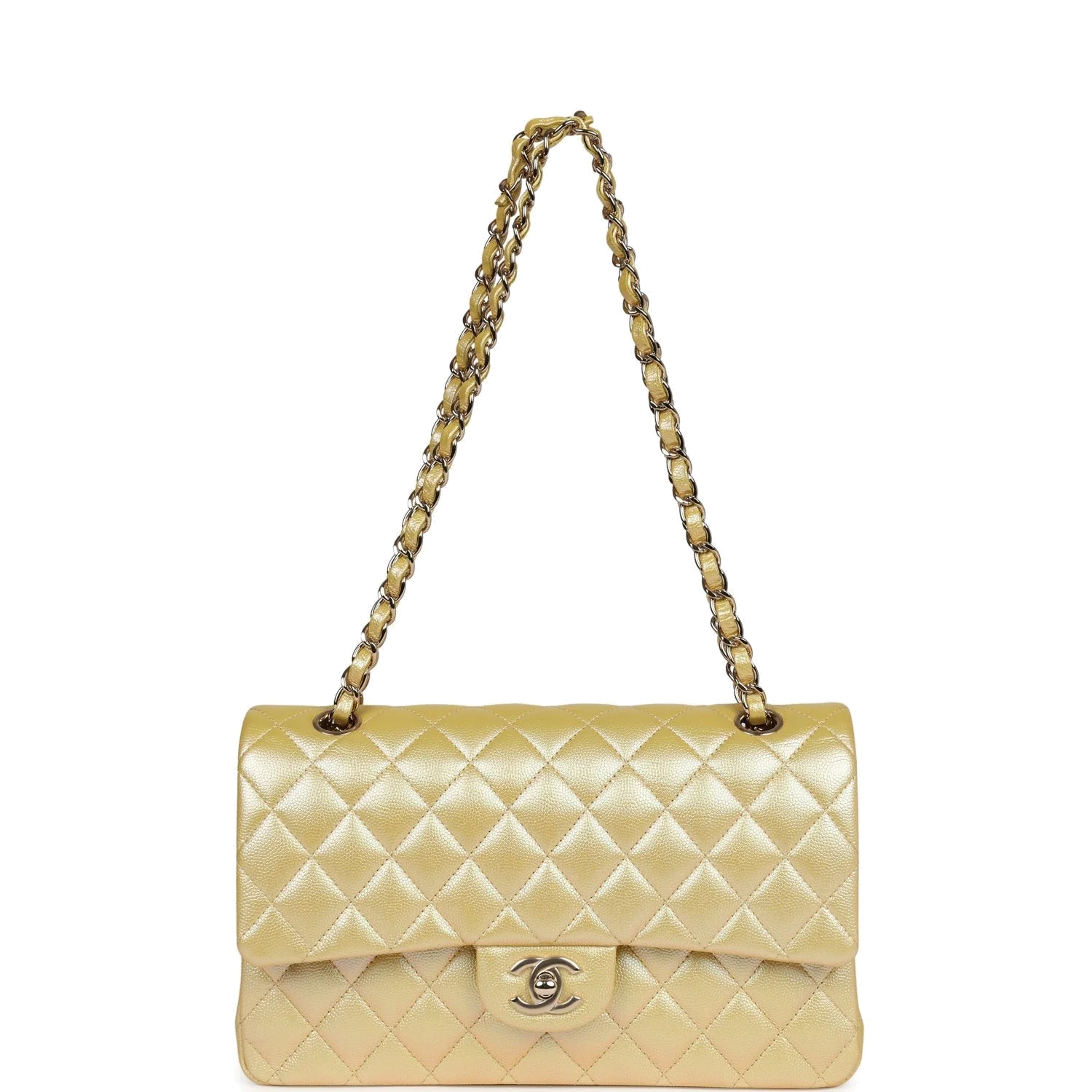 Chanel Medium Classic Double Flap Bag Yellow Iridescent Caviar — фото 8