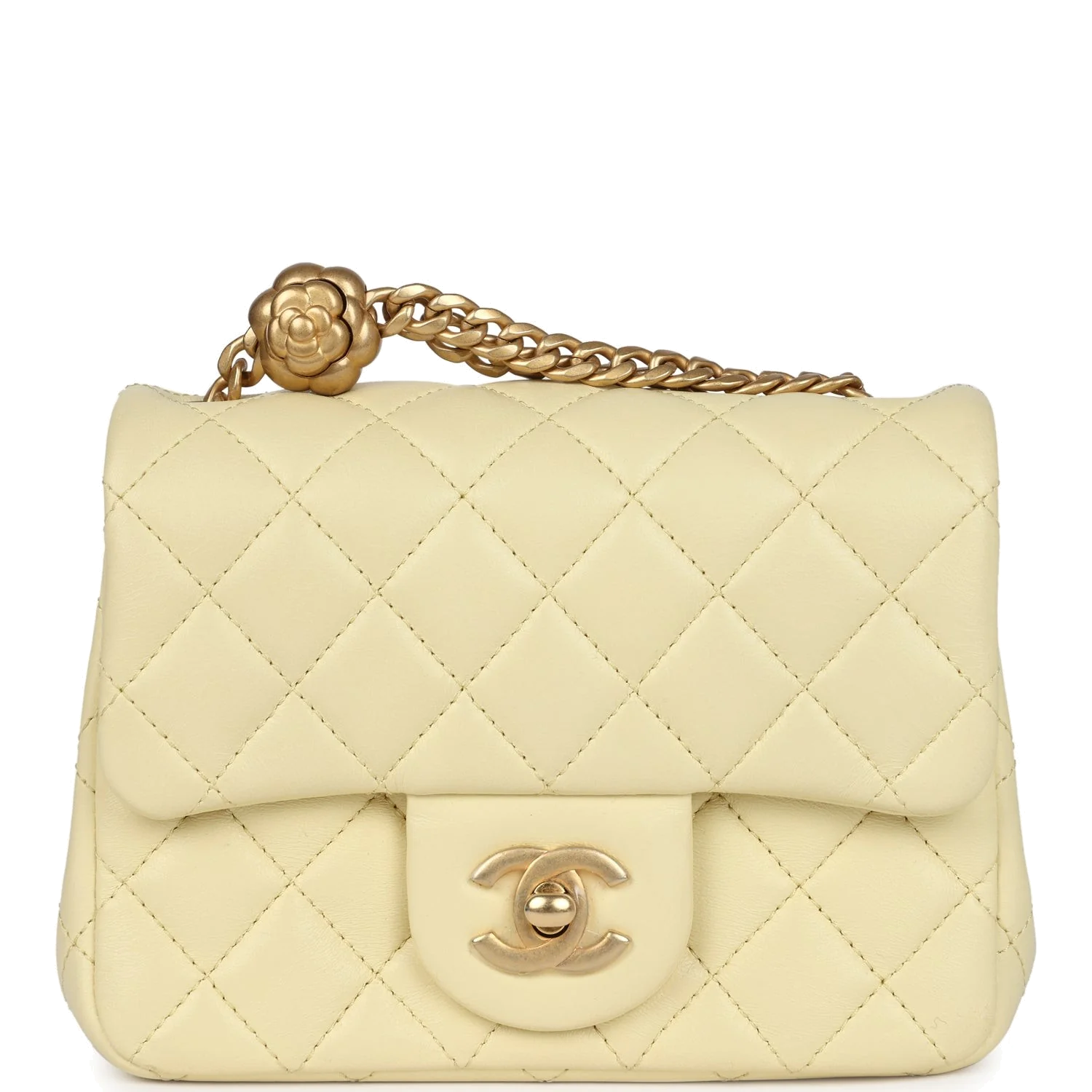 Chanel Mini Camellia Crush Square Flap Yellow Lambskin — фото 2