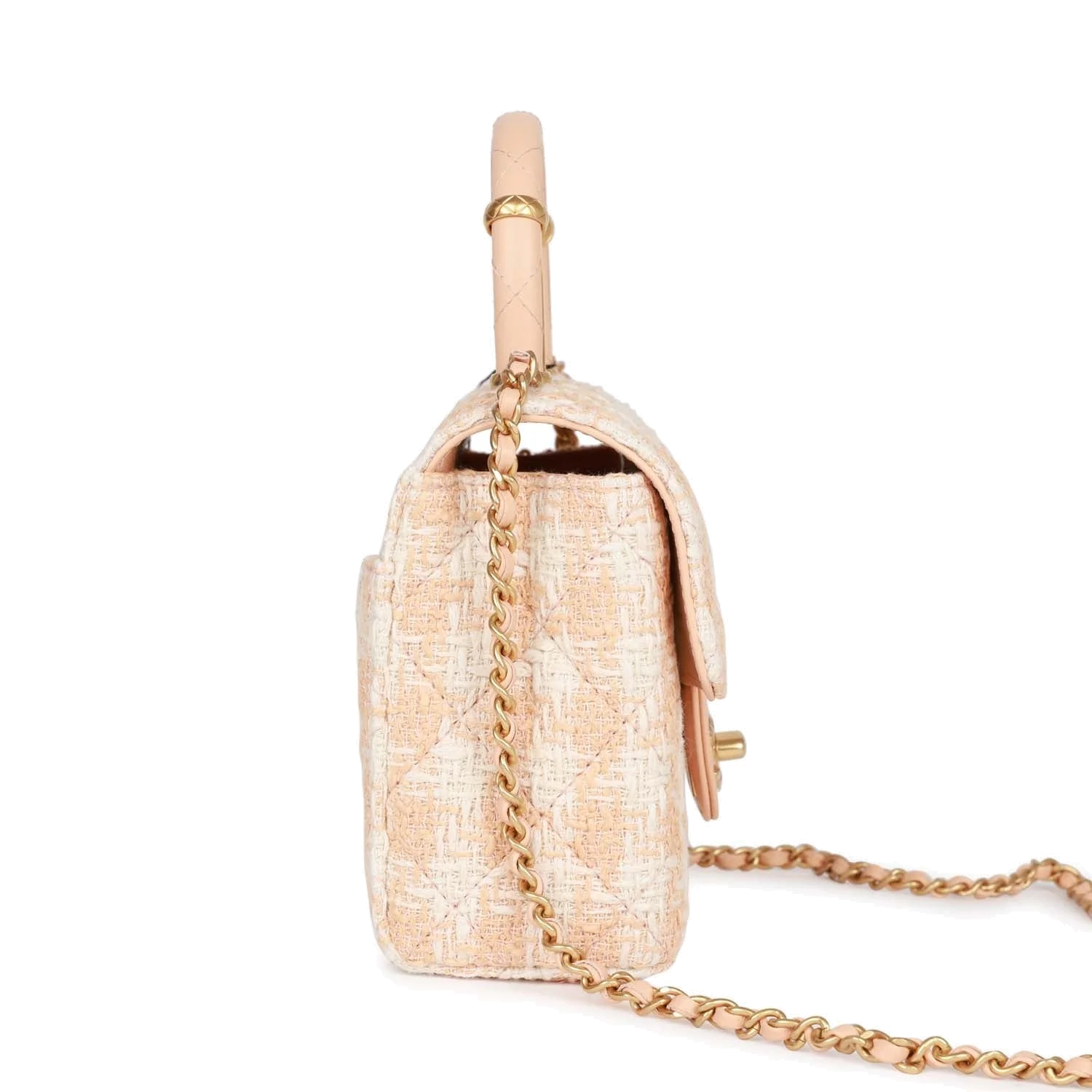 Chanel Mini Square Flap with Top Handle Light Orange and Ecru Tweed — фото 4