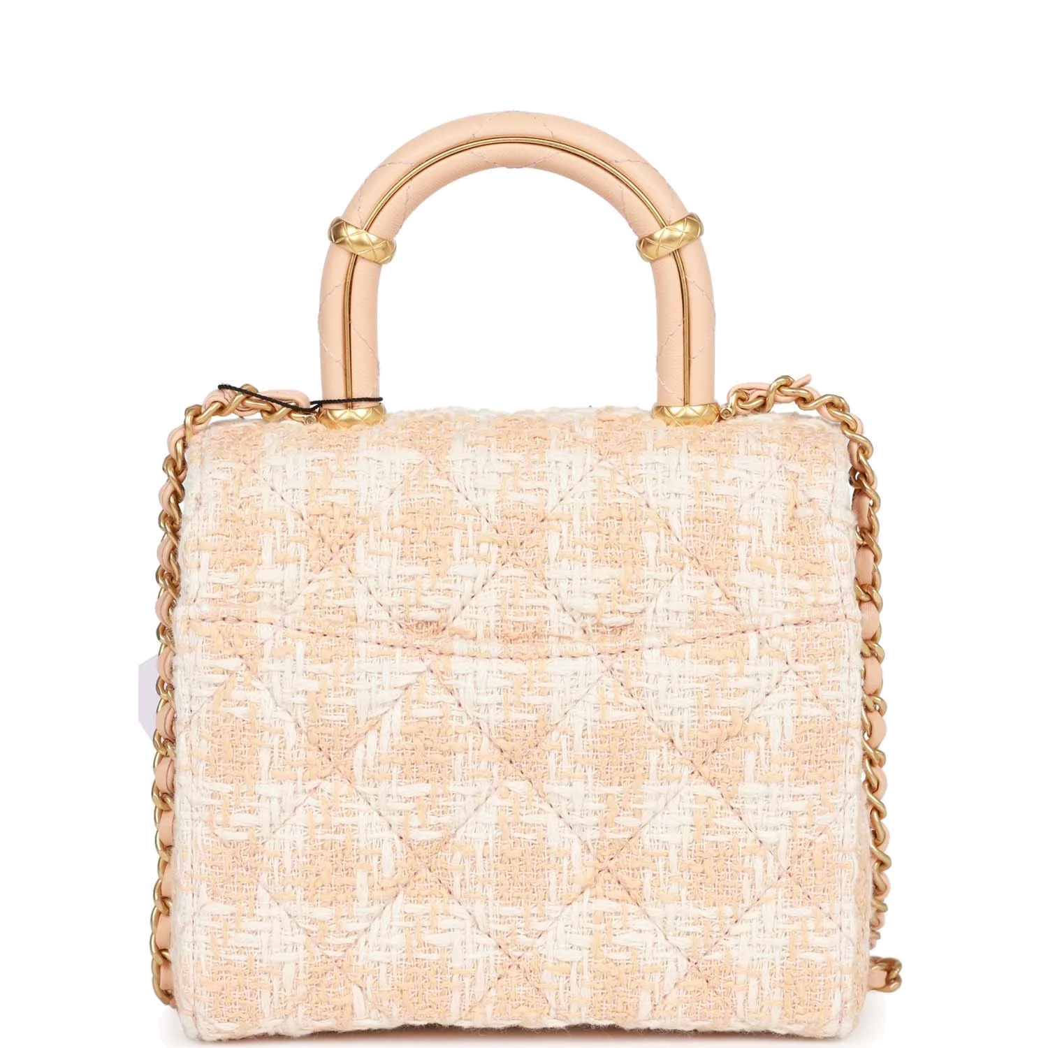 Chanel Mini Square Flap with Top Handle Light Orange and Ecru Tweed — фото 5
