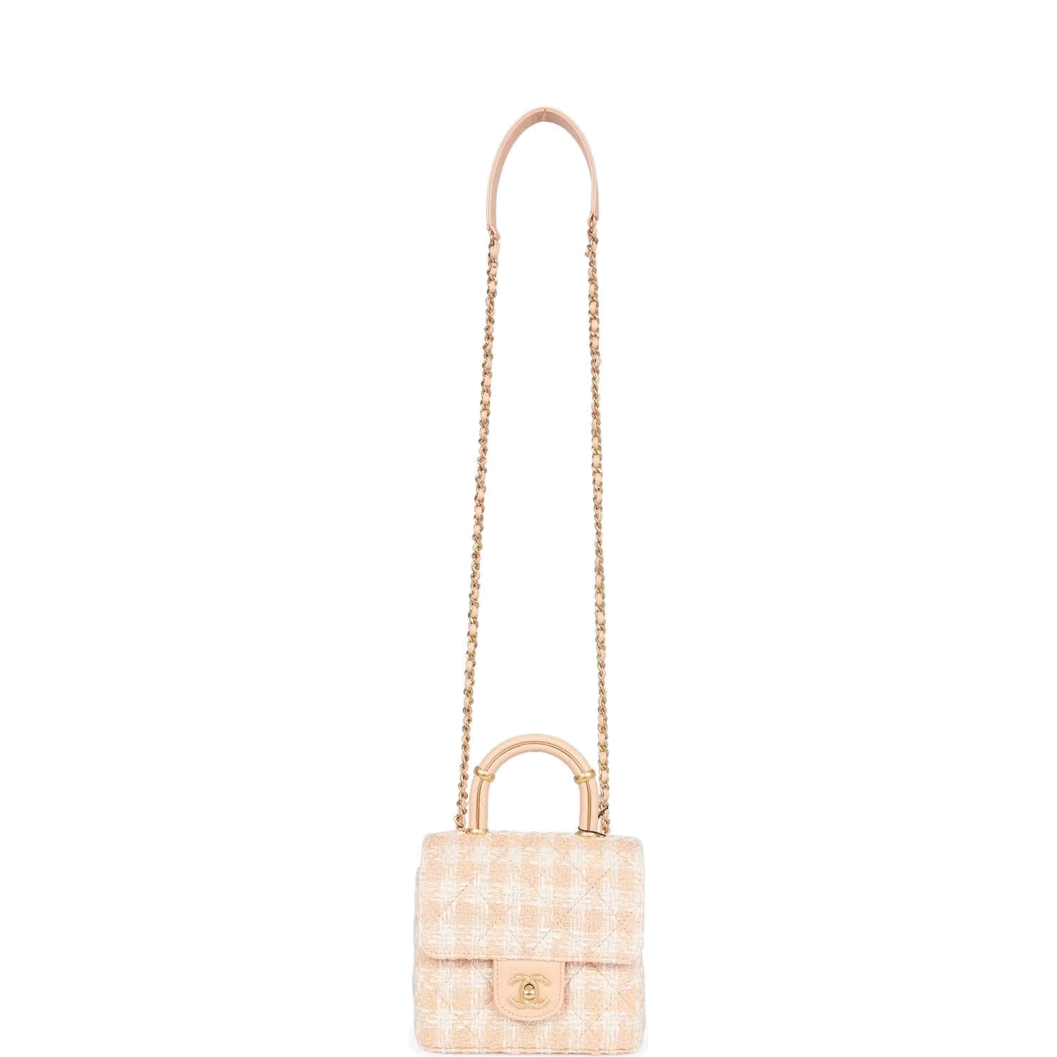Chanel Mini Square Flap with Top Handle Light Orange and Ecru Tweed — фото 8