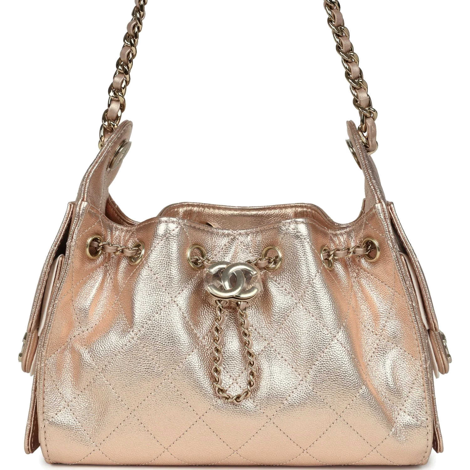 Chanel Mini 25 Hobo Bag Metallic Rose Gold Caviar Caviar