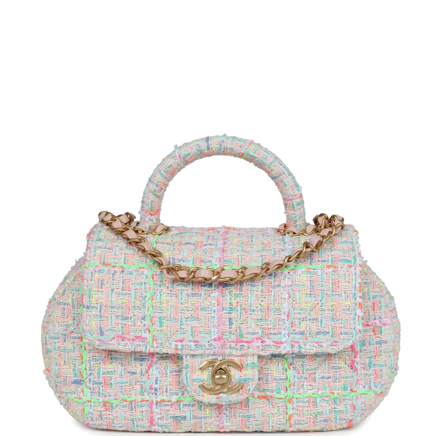 Chanel Mini Flap Bag with Top Handle Pink Tweed — фото 2