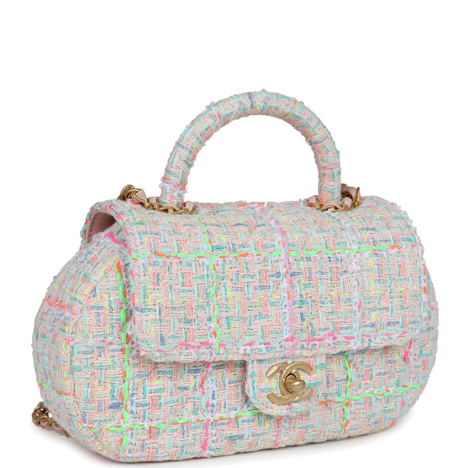 Chanel Mini Flap Bag with Top Handle Pink Tweed — фото 3
