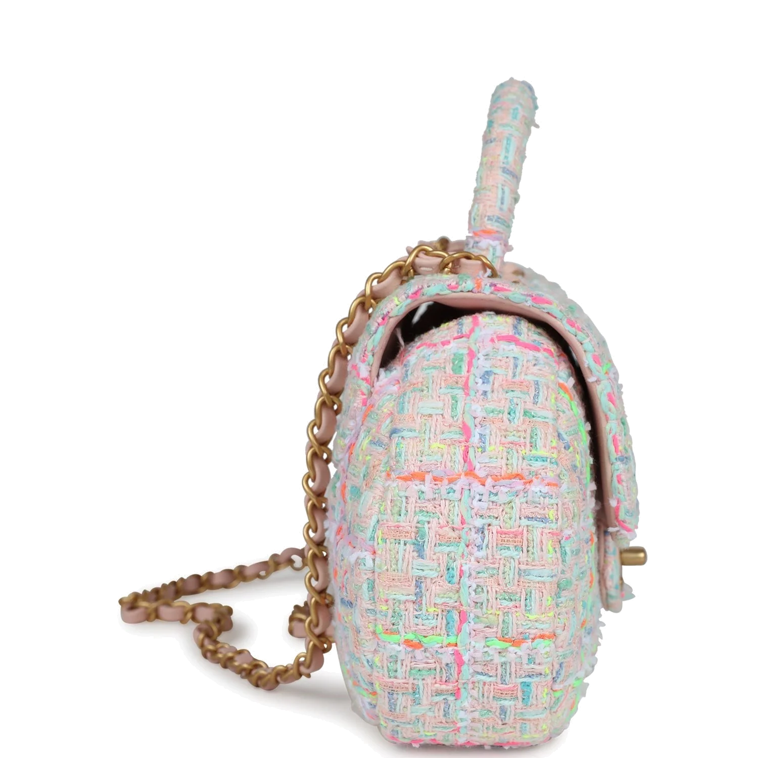 Chanel Mini Flap Bag with Top Handle Pink Tweed — фото 4