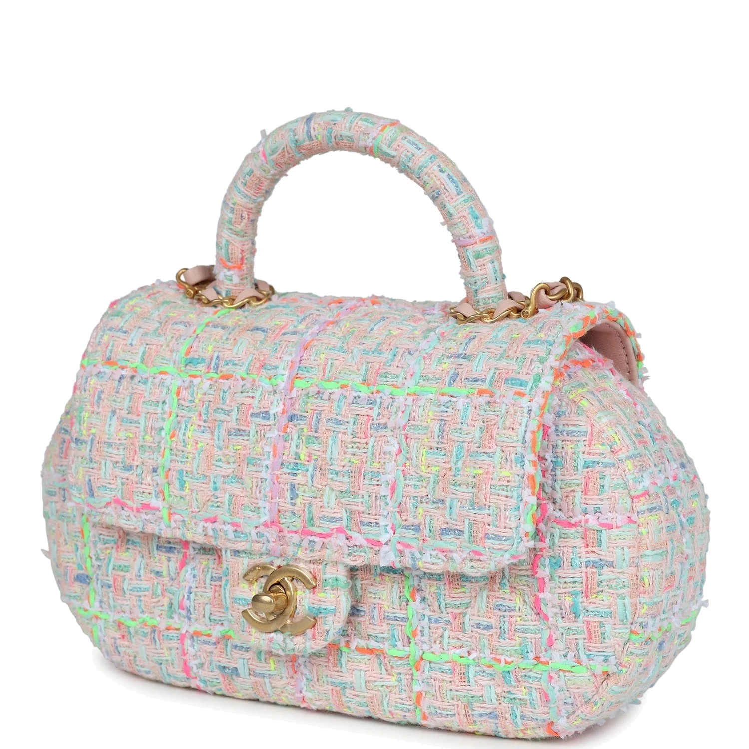 Chanel Mini Flap Bag with Top Handle Pink Tweed — фото 6